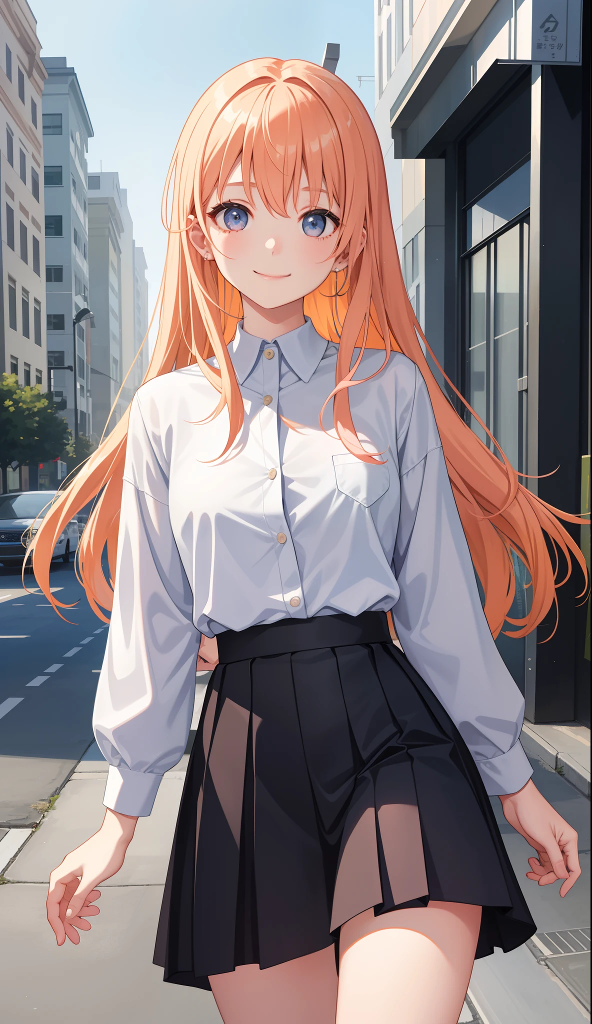 1girl in、AS-Adult、A smile、The shirt、skirt by the、(small tits)、Walking with a thigh、Upper body portrait、