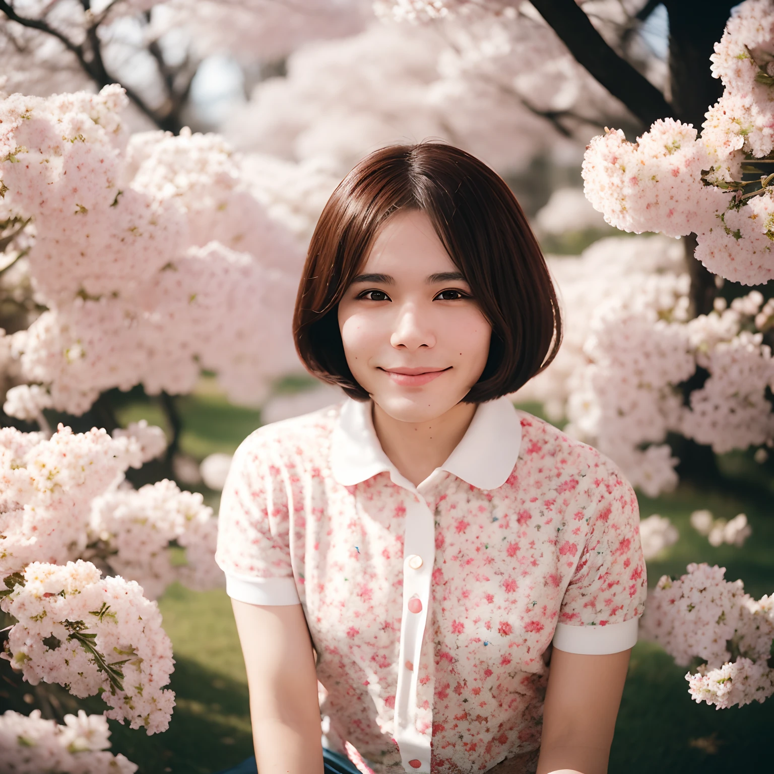 retro photography, 1960s , AGFA, Kodak, 1girl,  portrait, looking_at_viewer,  smile,  japan, tokyo, cherry blossom,  octane render,  solo, rtrophto1