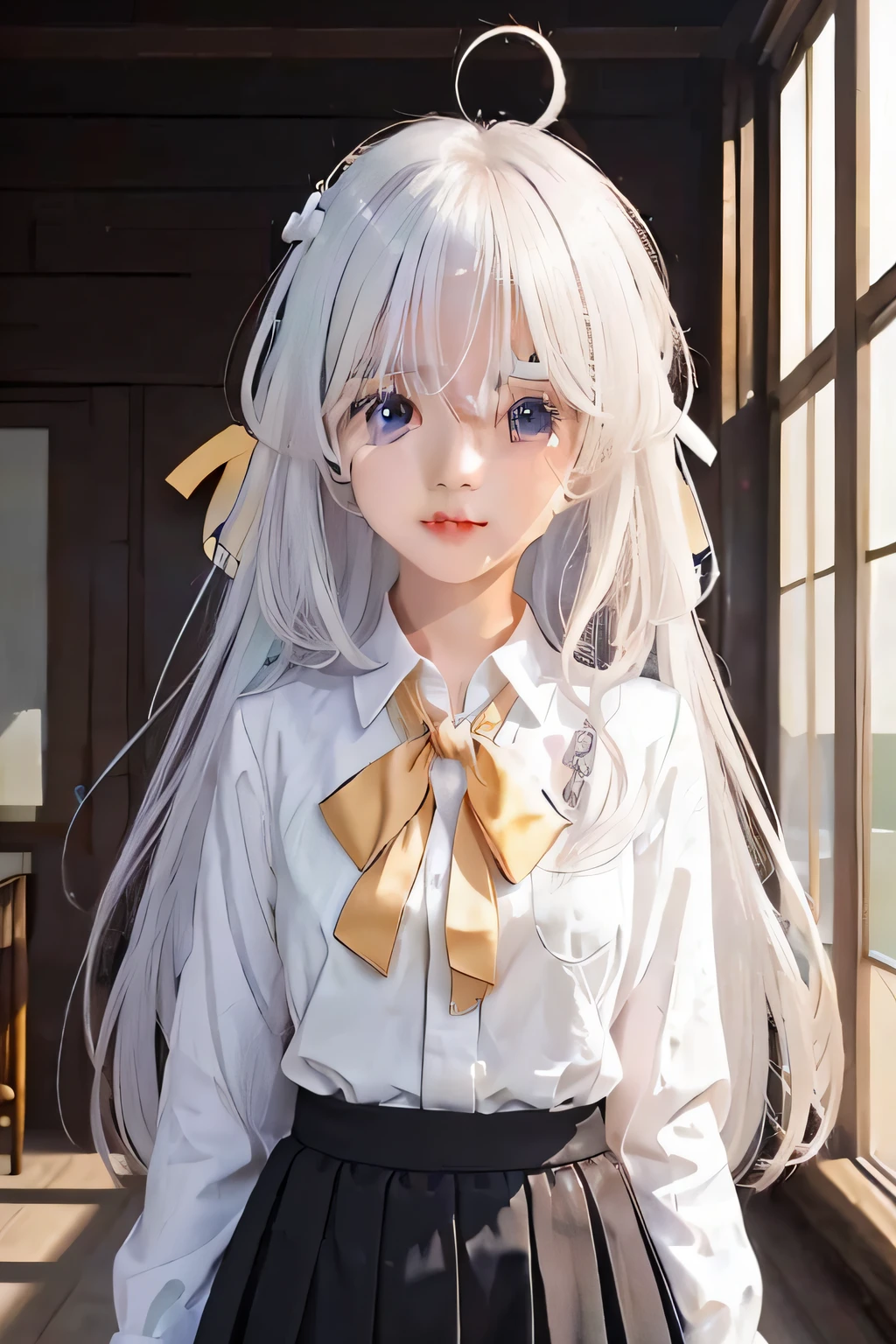 white-haired, young anime girl, portrait of an anime girl, high detailed official artwork, beautiful anime high school girl