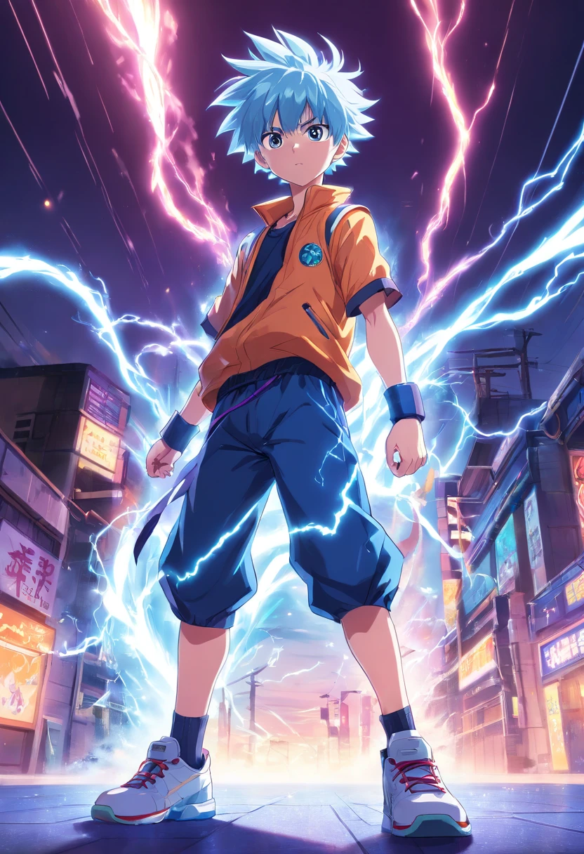 "Experience the electrifying power of Killua Zoldyck as he stands in a dynamic full body pose, his entire being radiating with electricity. With 3D rendering and hyper realistic details, this ultra resolution 8K image will bring this iconic anime character to life like never before."