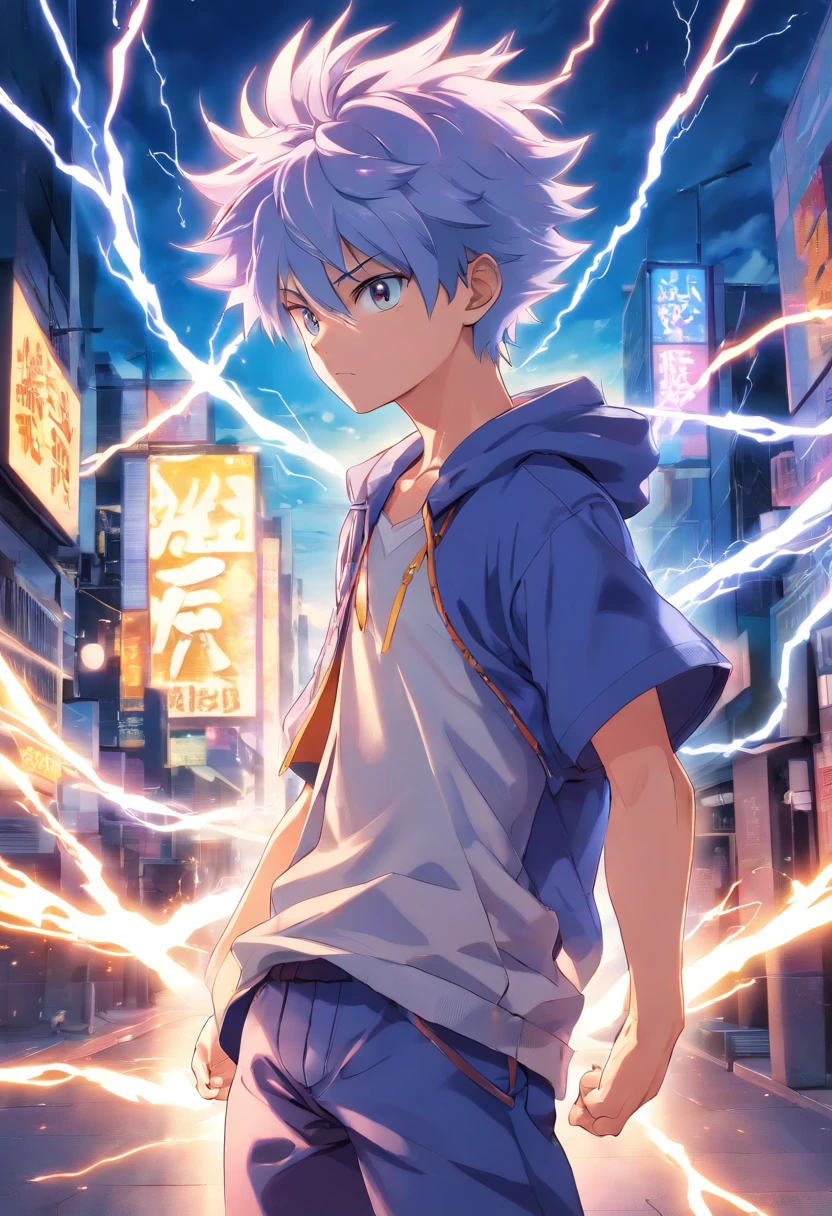 "Experience the electrifying power of Killua Zoldyck as he stands in a dynamic full body pose, his entire being radiating with electricity. With 3D rendering and hyper realistic details, this ultra resolution 8K image will bring this iconic anime character to life like never before."