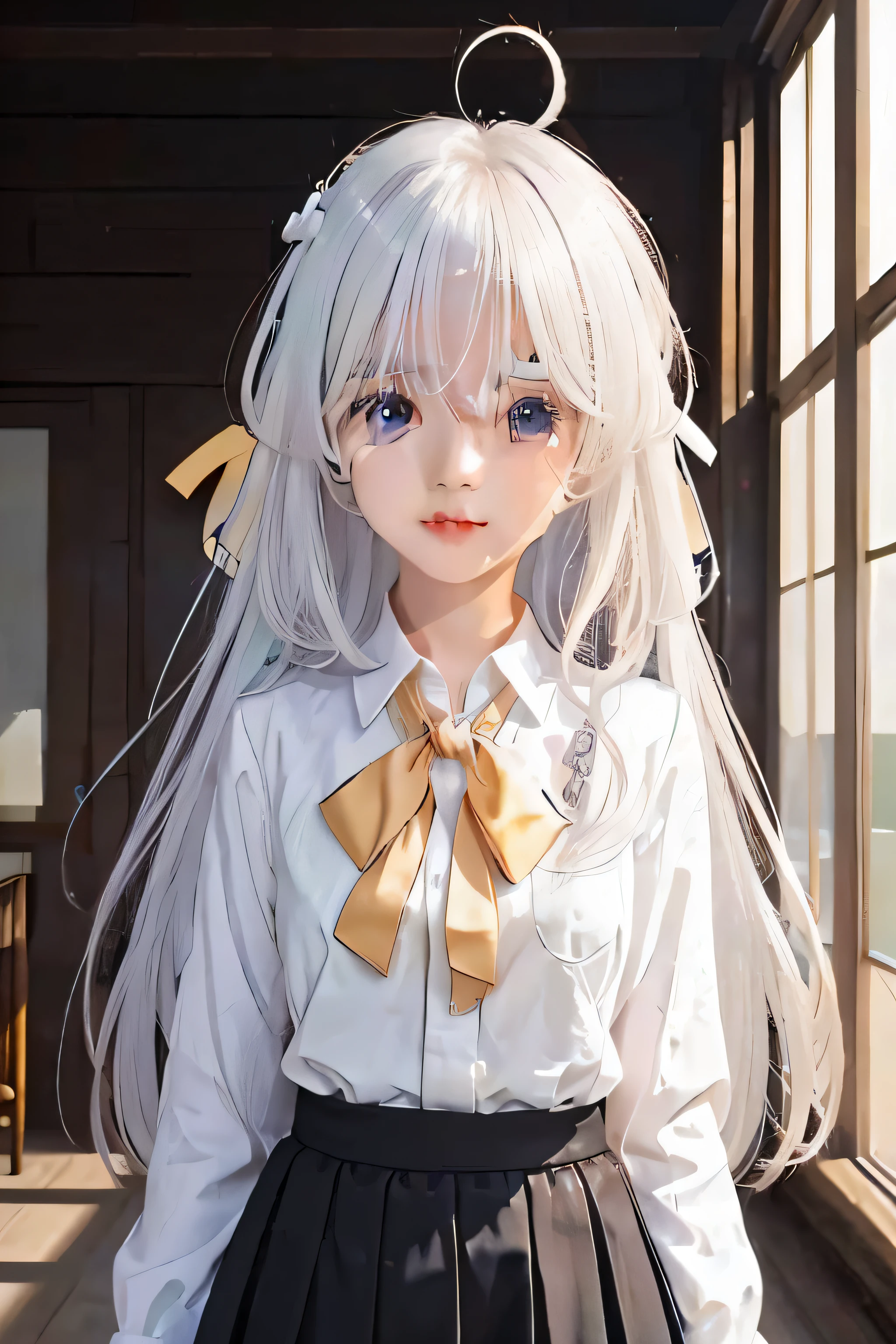 white-haired, young anime girl, portrait of an anime girl, high detailed official artwork, beautiful anime high school girl