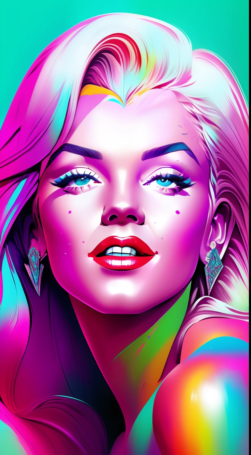 Marilyn Monroe al estilo de Lois van Baarle, colores brillantes en la cara, cuerpo completo,Flowing psychedelic hair, cuerpo perfecto, beautiful figure Airbrush Digital Art, Airbrush Digital Painting, Cabello fractal, Magnificent digital art, Impresionante arte digital