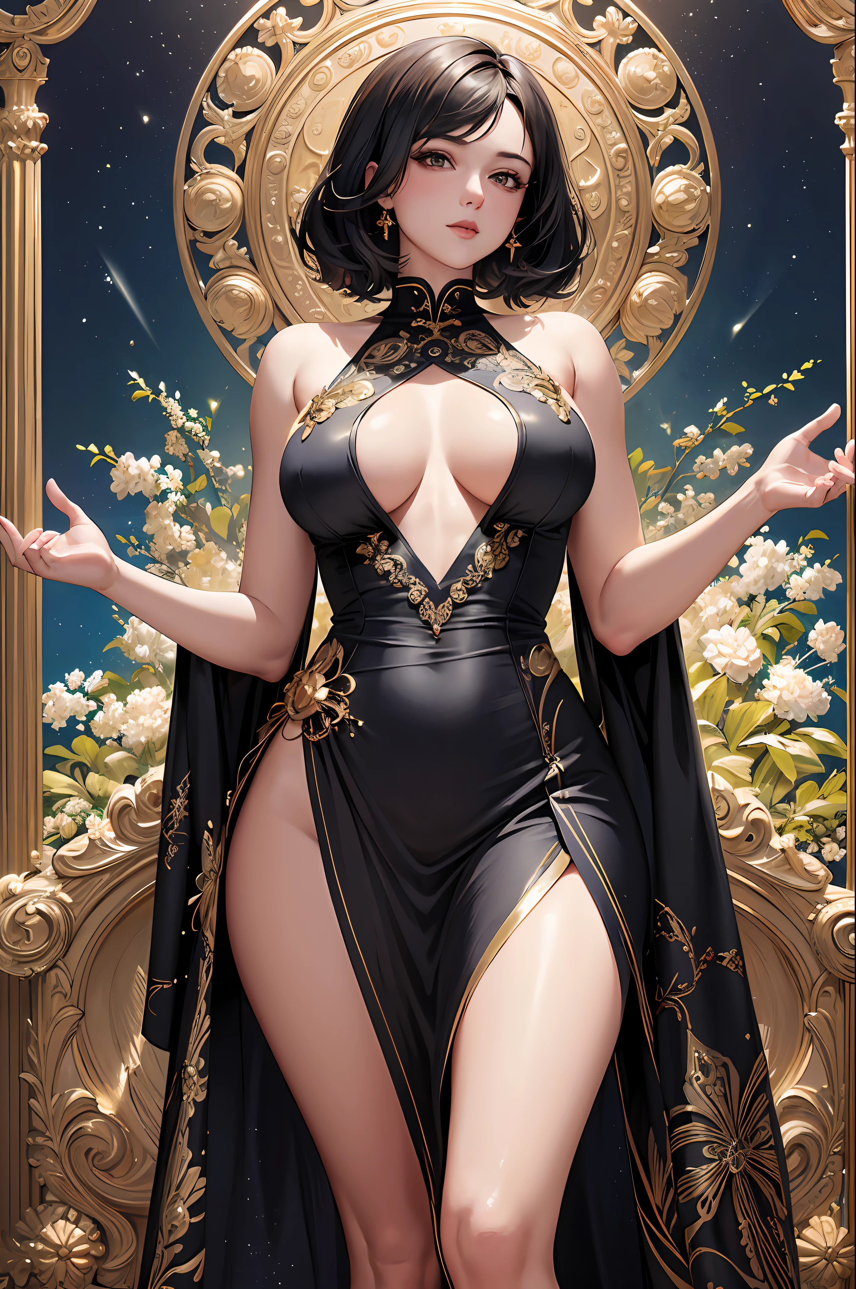 (Masterpiece, Top Quality, Official Art, Beautiful and Aesthetic, Beautiful and Aesthetic: 1.2, Detailed Detail, High Resolution: 1.1), (1 person: 1.3, Dynamic Pose), (Beautiful woman like a goddess), Attractive and revealing rear view, View from behind, Thigh view up, Gorgeous face, Subsurface tering, Shine, Shine, Iridescent,