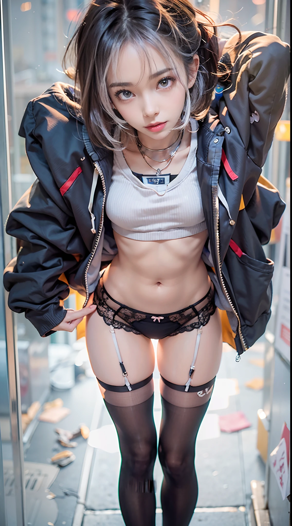 (NSFW), 1womanl, Solo, 24 year old, 7headed body, (cute  face), (Ideal ratio body proportions), kitchin, (((Sweatshirt))), (((Panties with a small area))), ((The lower part of the body is bare)), ((Buttocks close up)), panties focus, Wet, Clothes are sheer, Smiling smile, short-hair, Dark hair, small tits, A slender, Small buttocks, beauty legs, Skinny Legs, surrealism, Cinematic lighting, depth of fields, One-person viewpoint, F/1.8, 135 mm, nffsw, masutepiece, ccurate, ((Anatomically correct)), Textured skin, Super Detail, high details, High quality, awardwinning, Best Quality, hight resolution, 8K