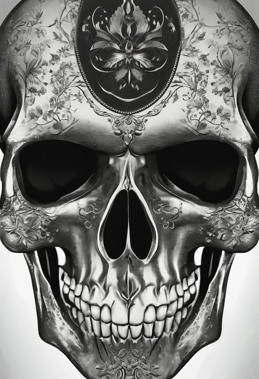 (best quality,4k,8k,highres,masterpiece:1.2),ultra-detailed,realistic,black and white,vector illustration,skull,centered,white background