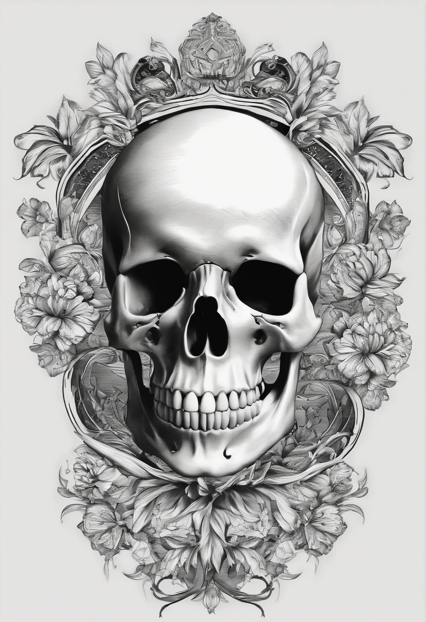 (best quality,4k,8k,highres,masterpiece:1.2),ultra-detailed,realistic,black and white,vector illustration,skull,centered,white background