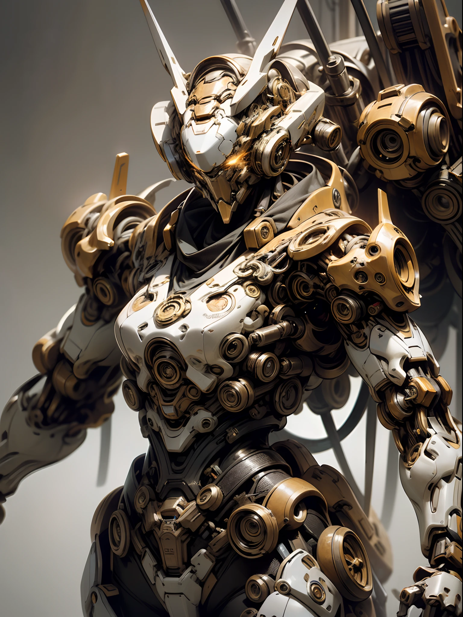 Mechanical steampunk-style mecha girl, made from mechanical parts, (mecha body), (mecha limbs), ((detailed face)),  ((looking at camera)), gears and cogs, insane detail, ((dynamic pose)), cinematic lighting, steampunk background.