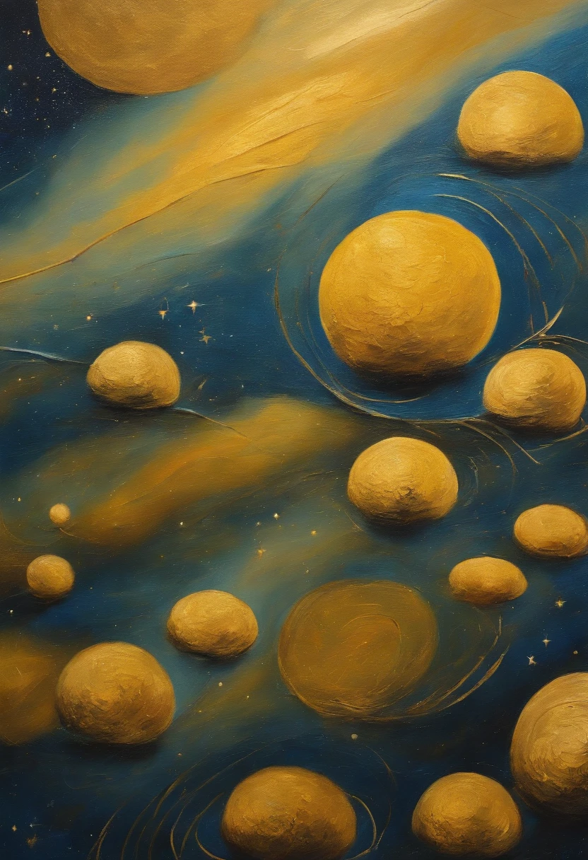 Pinceladas grossas e tinta molhada，Fibonacci，The golden ratio，cera derretida，visible brushstrokes，oil on the canvas，pinceladas grossas，detalhes insanos，8K UHD，realismo ultrarrealista，Van Gogh starry sky