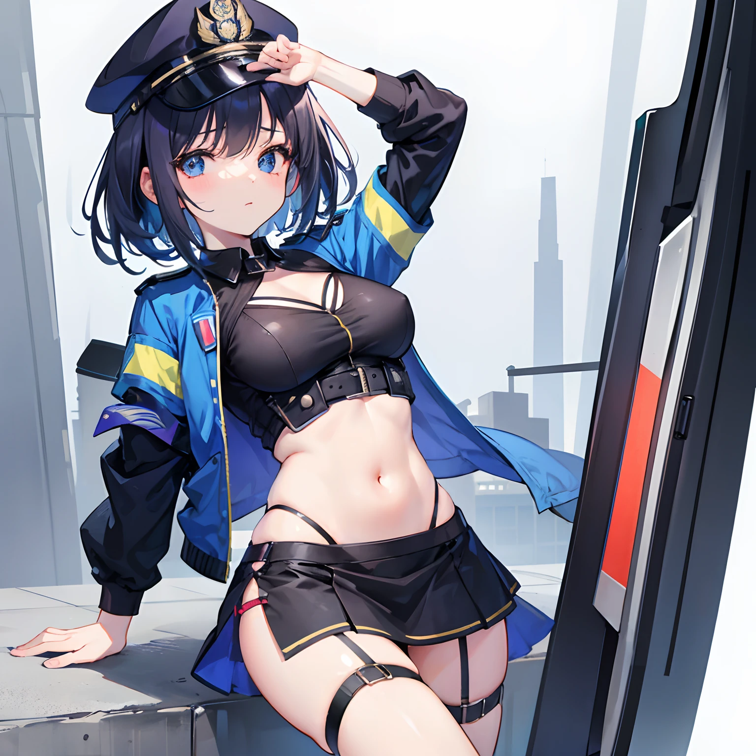 Police Girl,Short open chest dress,Waist opening,Open the abdomen.,stocking,No underwear.,Stand balanced.,See it in full