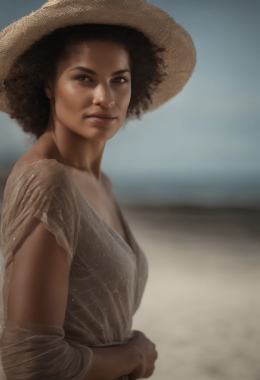 mujer, en la playa, atada, desnuda