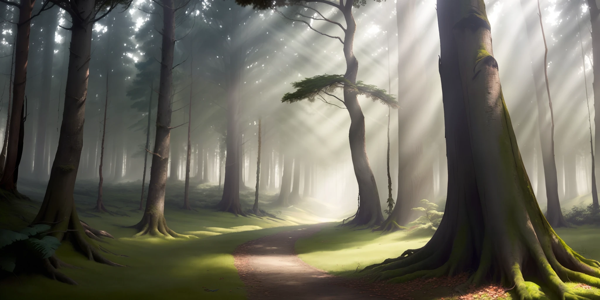 Uma triste floresta ou bosques durante o dia com uma atmosfera sombria, immersed in melancholy and loneliness. (best quality, 4k, Alto, master part:1.2), ultra-detalhado, Realistic:1.37, HDR, studio lighting, foco nítido, extreme detail description, profissional, vivid colors, Bokeh, tons estranhos, ambiente enevoado. A lonely path winding through ancient trees (alguns sem folhas), casting long shadows on the moss-covered ground. The forest floor is scattered with fallen leaves and branches, creating a sense of abandonment. Enfatize a sombriidade da cena, adding touches of desaturation and soft colors, transmitindo um sentimento de tristeza e perda. Sunlight filters through the dense branches, fundindo um suave, pale light, Creating an ethereal effect. The air is heavy with a sense of longing and bittersweet memories. The sad forest is a metaphor for introspection and contemplation, A refuge for the desolate who seek solace in the embrace of nature.