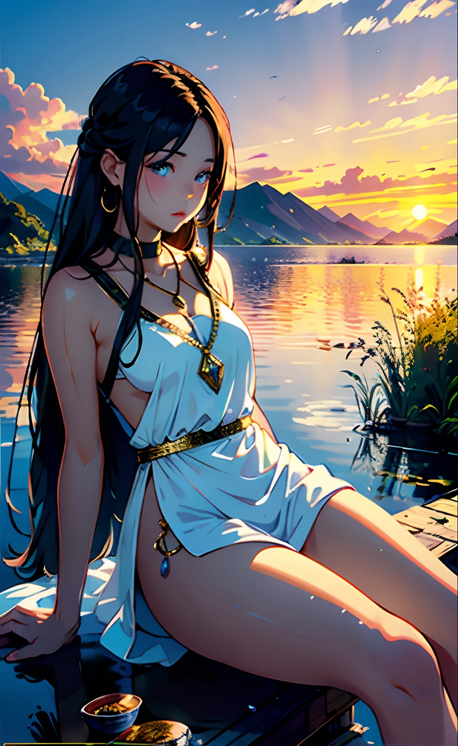 1 girl, serene expression, mesmerizing eyes, straight long hair, flowing dress, poised posture, porcelain skin, subtle blush, crystal pendant
BREAK
golden hour, (rim lighting):1.2, warm tones, sun flare, soft shadows, vibrant colors, painterly effect, dreamy atmosphere
BREAK
scenic lake, distant mountains, willow tree, calm water, reflection, sunlit clouds, peaceful ambiance, idyllic sunset, ultra detailed, official art, unity 8k wallpaper
, zentangle, mandala