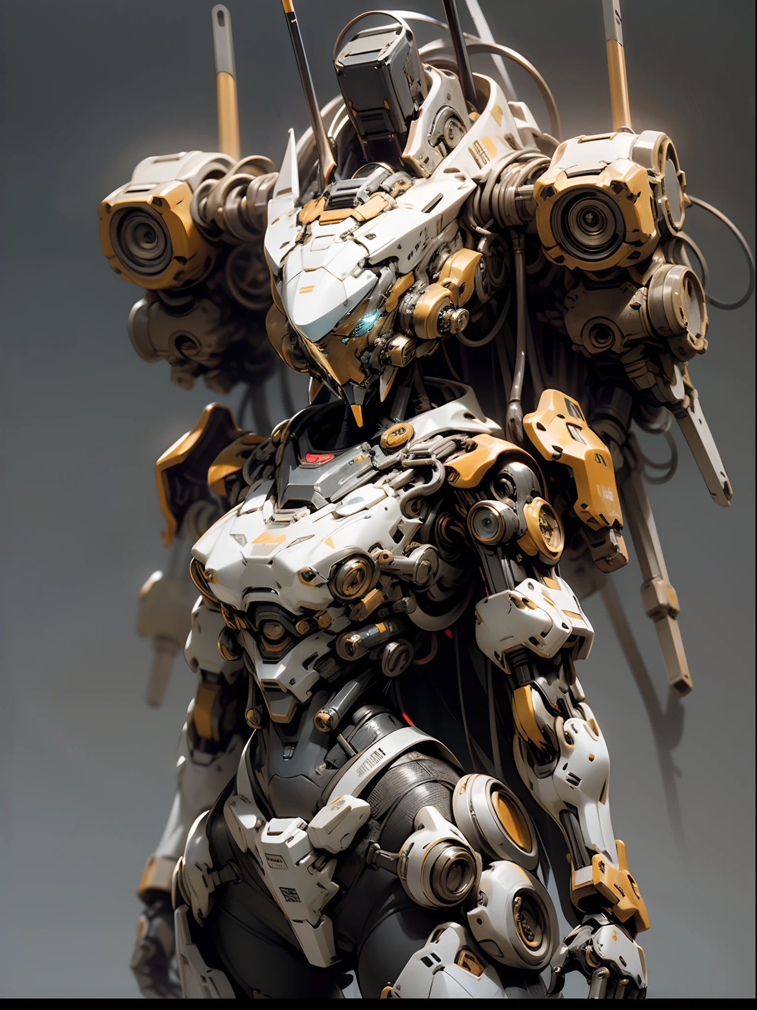 Mechanical steampunk-style mecha girl, made from cybernetic parts, (mecha body), (mecha limbs), ((detailed face)), ((looking at camera)), cowboy shot, cybernetics and servo motors, insane detail, ((dynamic pose)), cinematic lighting, cyberpunk background.