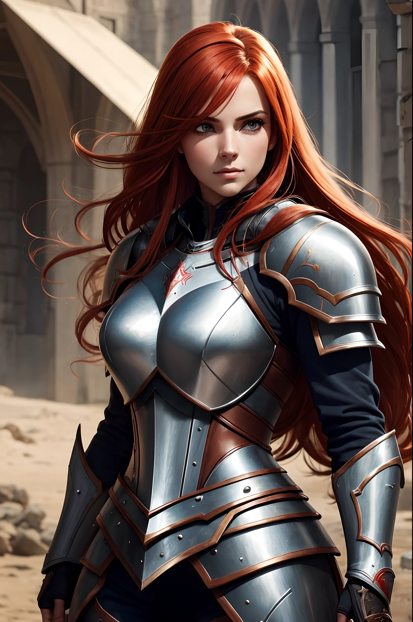 corpo todo de uma mulher com cabelos ruivos usando uma armadura, female redhead templar, Retrato do Paladino Feminino, gorgeous female paladin, retrato cavaleiro feminino, arte de personagem impressionante, female paladin, Alena Aenami e Artgerm, de uma bela cavaleiro feminina, Rainha ruiva em armadura vermelha pesada, cavaleiro feminino bonito, picture of female paladin.