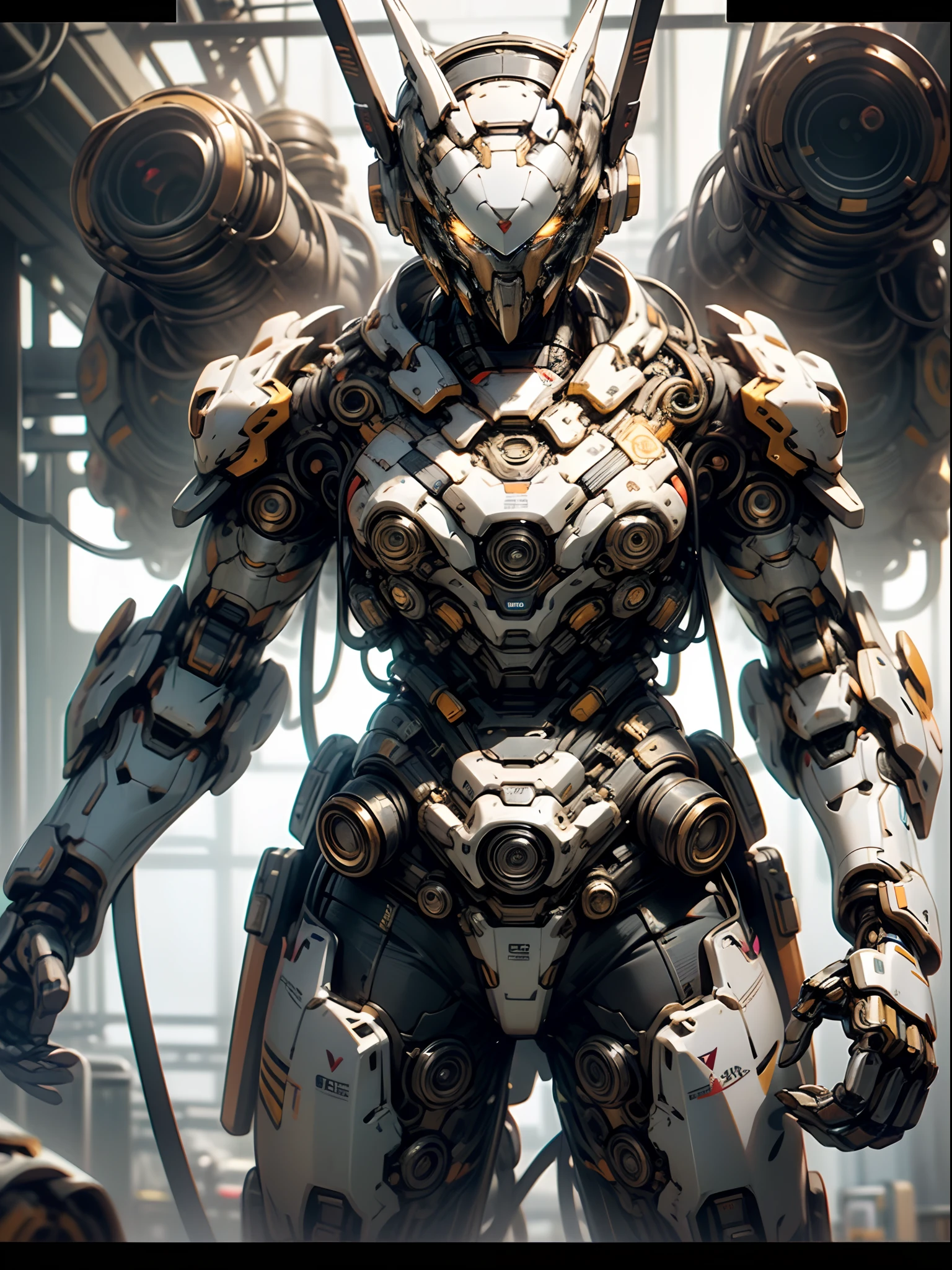 Mechanical steampunk-style mecha girl, made from cybernetic parts, (mecha body), (mecha limbs), ((detailed face)),  ((looking at camera)), cowboy shot, cybernetics and servo motors, insane detail, ((dynamic pose)), cinematic lighting, cyberpunk background.