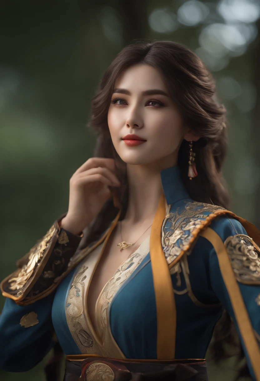 a skinny girl, latin face, suit, smile you can see the teeth, wavy hair, full body, very detailed body, very detailed face, shiny skin, detailed_eyebrows, beautiful_eyes, realistic skin, ultra-realistic, sharp and highly detailed focus, 8k, shogun raiden from genshin impact cosplay