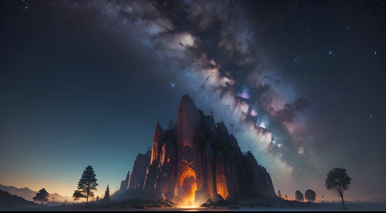 fotografia de paisagem expansiva, (lua cheia: 1.2), (estrelas cadentes: 0.9), (nebulosa: 1.3), montanha distante , BREAK tree production art, (fonte de luz quente: 1.2), (Firefly: 1.2), lamp, muito roxo e laranja, detalhes complexos, volumetric lighting BREAK (obra-prima: 1.2), (melhor qualidade), 4k, ultradetalhado , (dynamic compositing: 1.4), detalhes coloridos altamente detalhados (cores iridescentes: 1.2), (bright illumination, Atmospheric Illumination), sonhador, magica, (solo: 1.2)