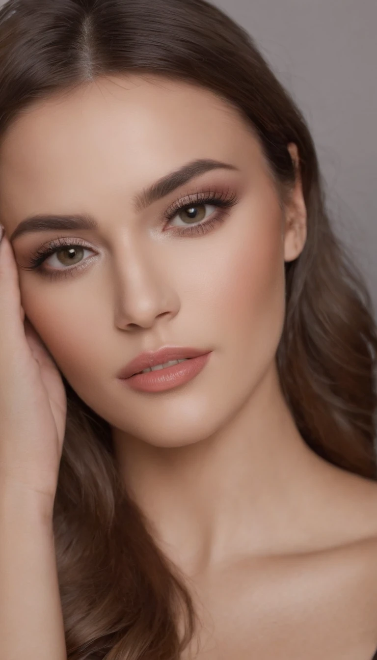 Uma bela mulher de 23 anos, no antigo Egito, com maquiagem para os olhos exuberante e sedutora. Your eyes are enhanced with a sexy eye makeup, with a makeup line that extends from the corner of the eyes to the side of the face, emphasizing its beauty and mystery.
