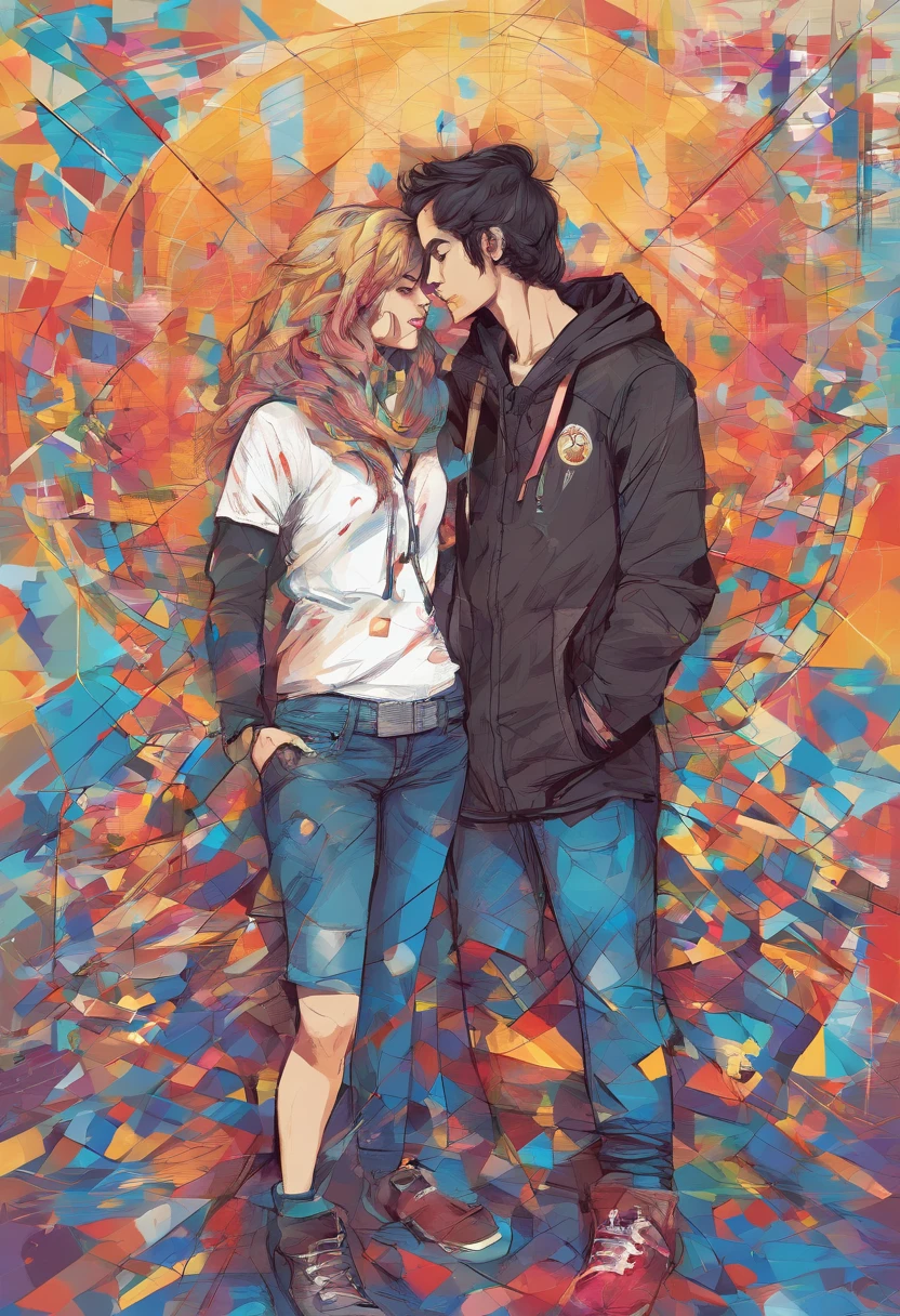 (melhor pose),(best angle), (better expression), Eduardo Kobra acolchoamento ,multidimensional geometric wall PORTRAIT, arte, Chibi,Yang08k, lindo, Colouring, duas garotas apaixonadas, casal, amor, romantico, pose fofa, lesbicas, segurando o rosto uma da outra, perto, hugging each other, cabelo curto