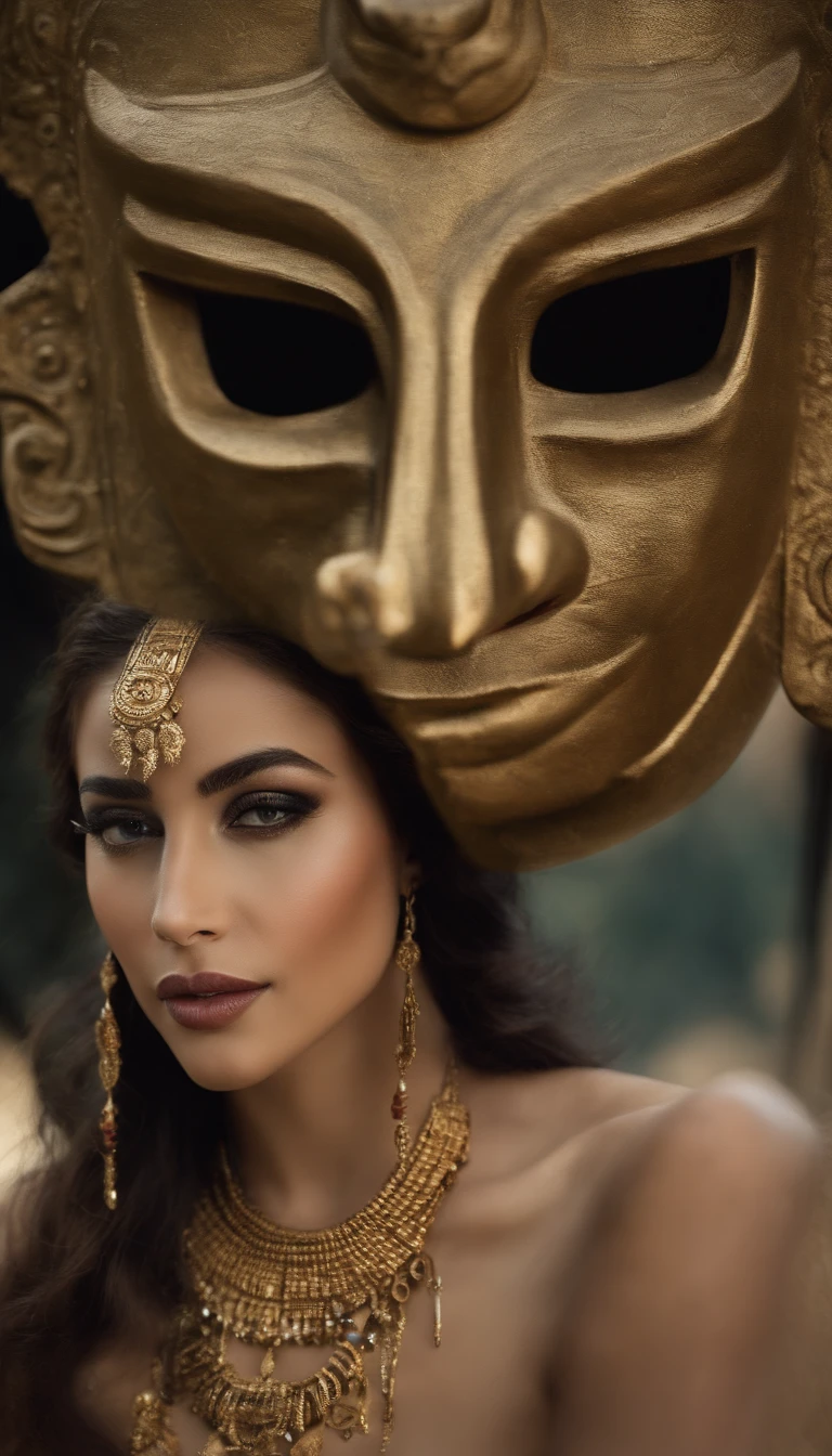 A beautiful 23-year-old woman, in ancient Egypt, with sexy eye makeup, a makeup line extending from the corner of the eyes to the side of the face, accentuating her beauty and allure