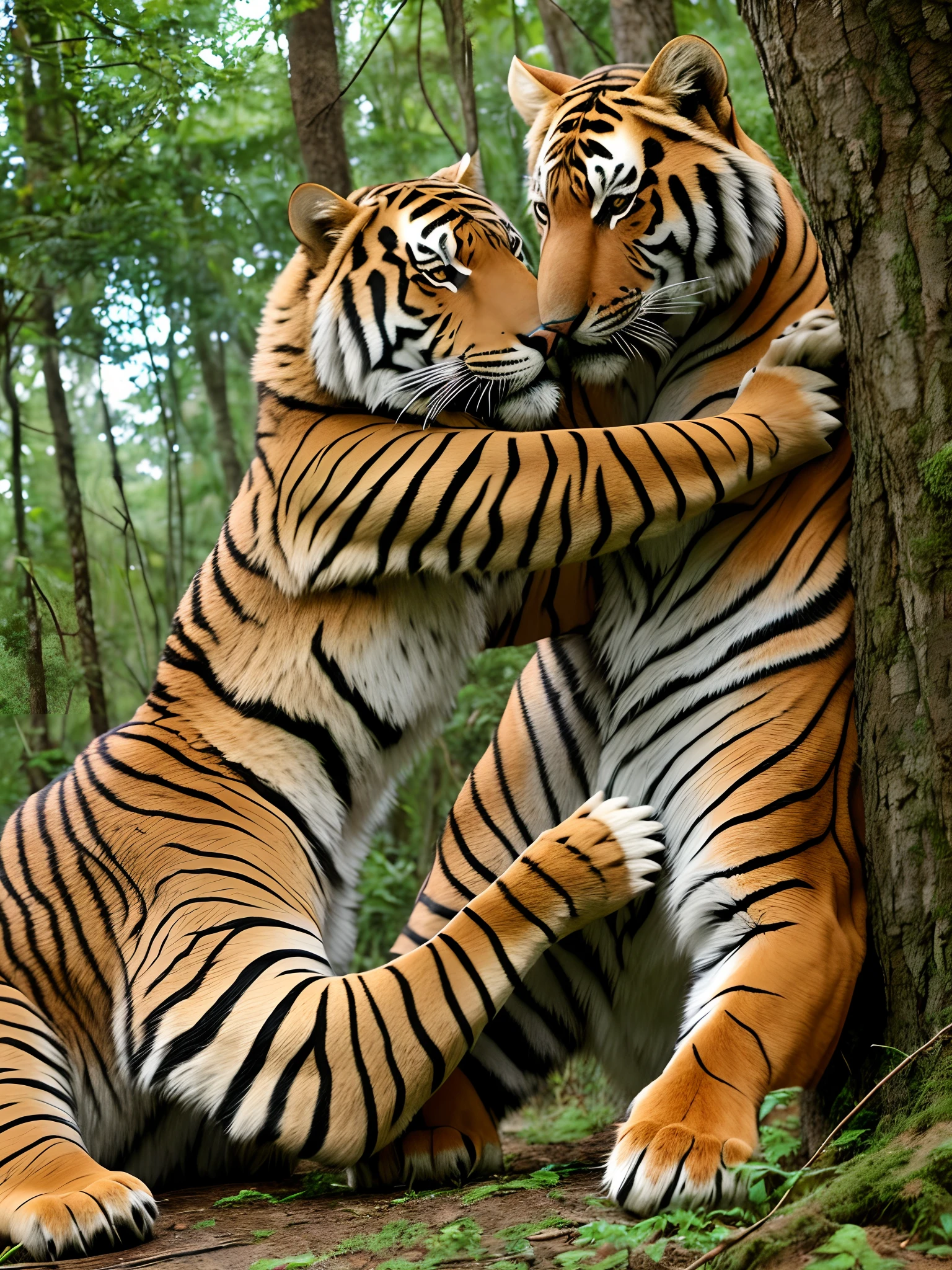 luta entre tigre e urso numa floresta, realista --auto --s2