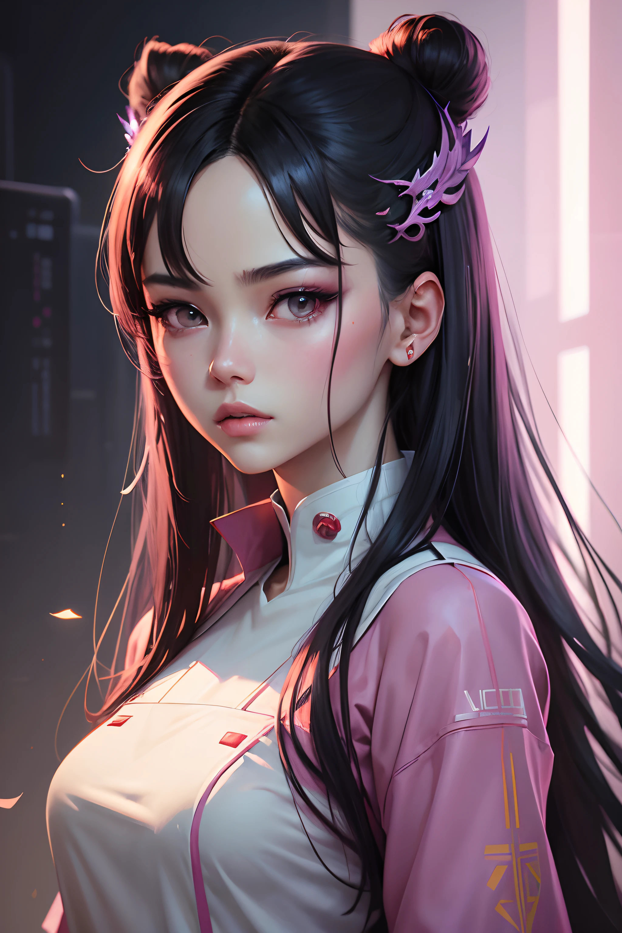 Un primer plano de una chica con una diadema puesta, arte digital inspirado en Yanjun Cheng, tumblr, Arte digital, Fan art vibrante, Retrato de Lofi, Obras de arte al estilo de Guweiz, neo vaporwave, Pintura digital colorida, cyber aesthetic, Retrato de Kpop Idol, Yanjun Chengt, digital anime illustration, Retrato NFT, Arte digital cyberpunk anime.