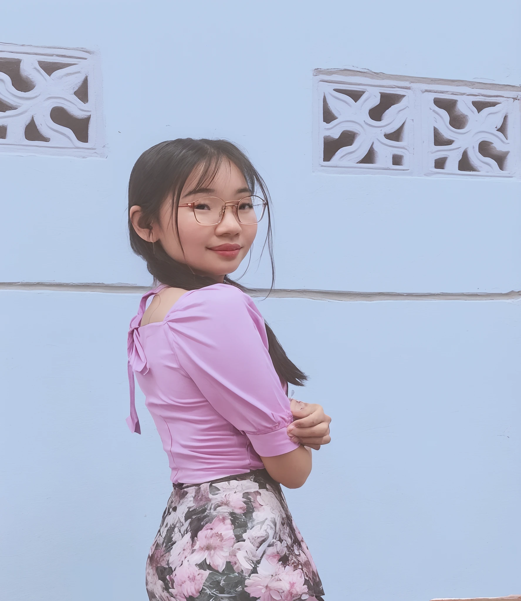 there is a woman standing in front of a blue wall, picture, dang my linh, profile image, profile picture 1024px, ruan cute vtuber, mai anh tran, profile pic, very very low quality picture, a picture, profile picture, portait photo profile picture, avatar image, nivanh chanthara