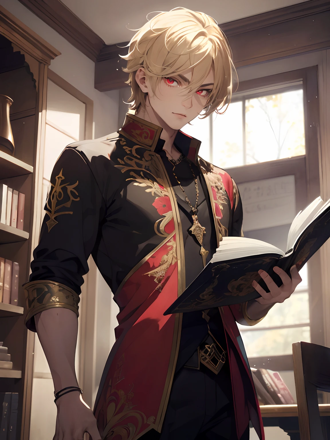 (best quality,ultra-detailed,realistic:1.37),portrait,sharp focus,vivid colors,physically-based rendering,handsome face,glowing red eyes,detailed pupil,fine lines,facial hair,strong cheekbones,defined jawline,symmetric features,piercing gaze,intense expression,mysterious aura,dark background,subtle lighting,contrasting highlights and shadows,confident pose