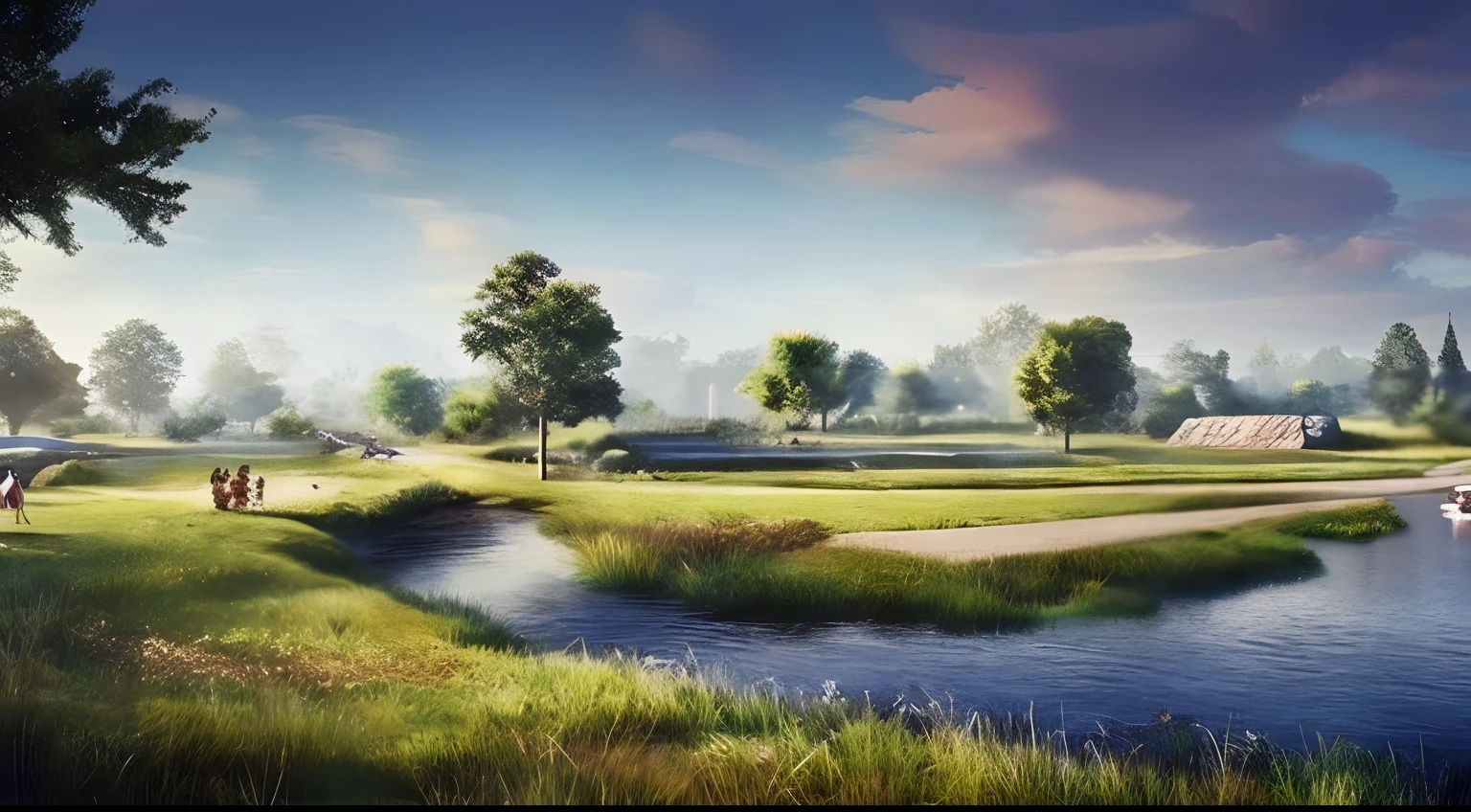 There is a small bridge that is passing over a small river, Arte de fundo, arte conceitual estilizada, ancient ruins background, pintado como uma arte conceitual de jogo, ruins landscape, arte conceitual do jogo indie, Design de ambiente de jogo 2D, scenery game concept art, Fey Ruins, Arte conceitual 2D, arte de fundo, arte conceitual do jogo, Meio Ambiente Arte, arte conceitual ambiental