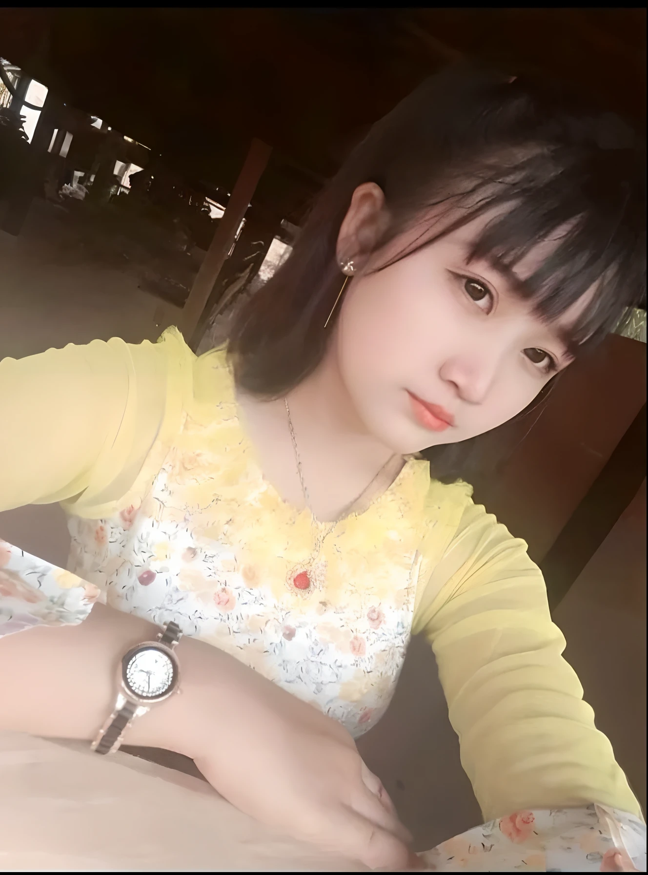 there is a woman that is sitting down with a watch, dang my linh, nivanh chanthara, ruan cute vtuber, 19-year-old girl, very beautiful girl, 18 years old, hoang long ly, lovely woman, young and cute girl, anime thai girl, asian girl, sakimi chan, very low quality