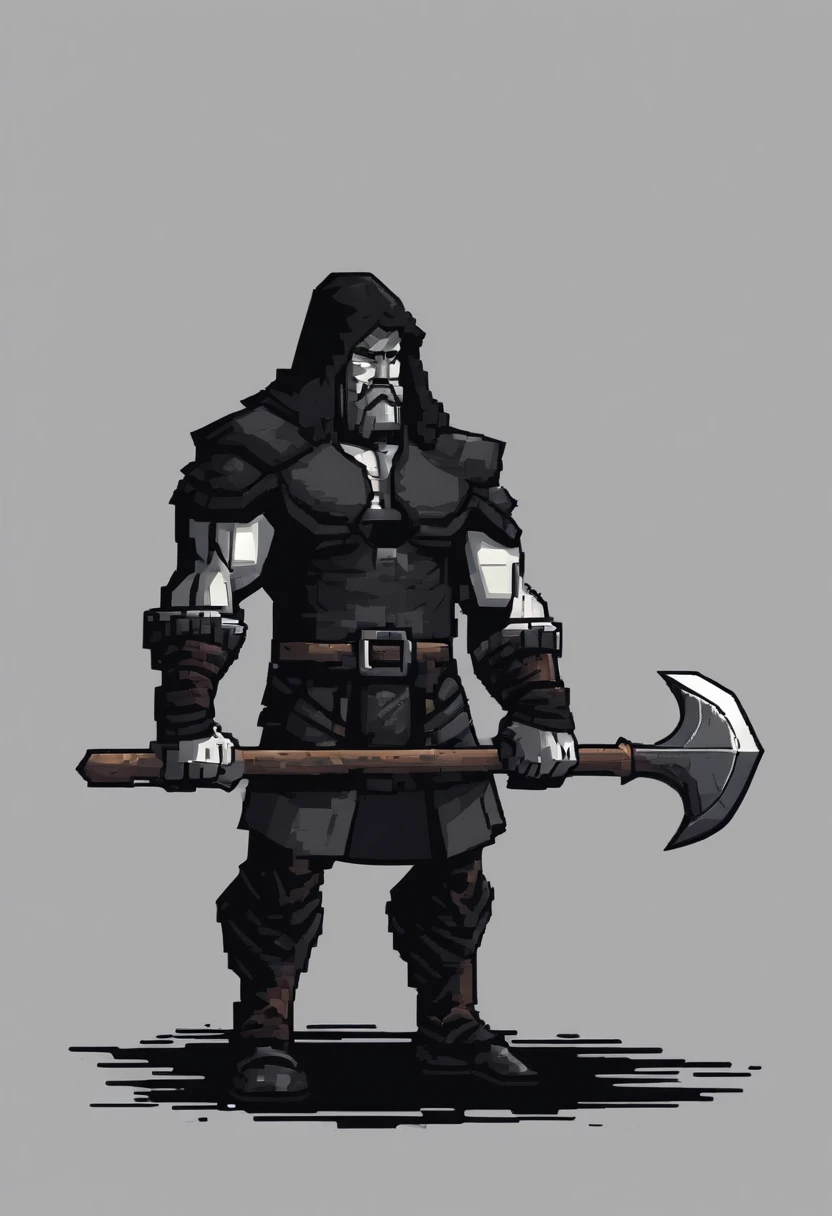 Strong man with black clothes and axe in hand, armadura