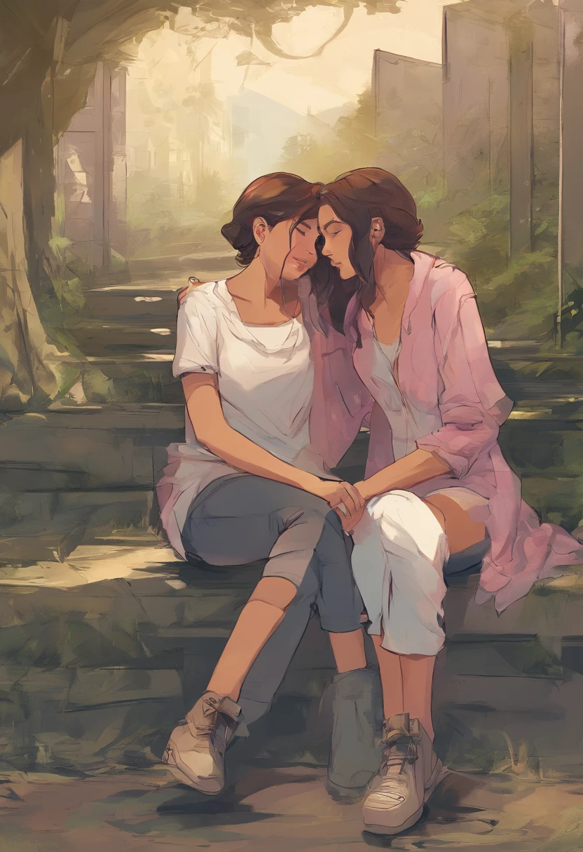 Lesbian couple hugging