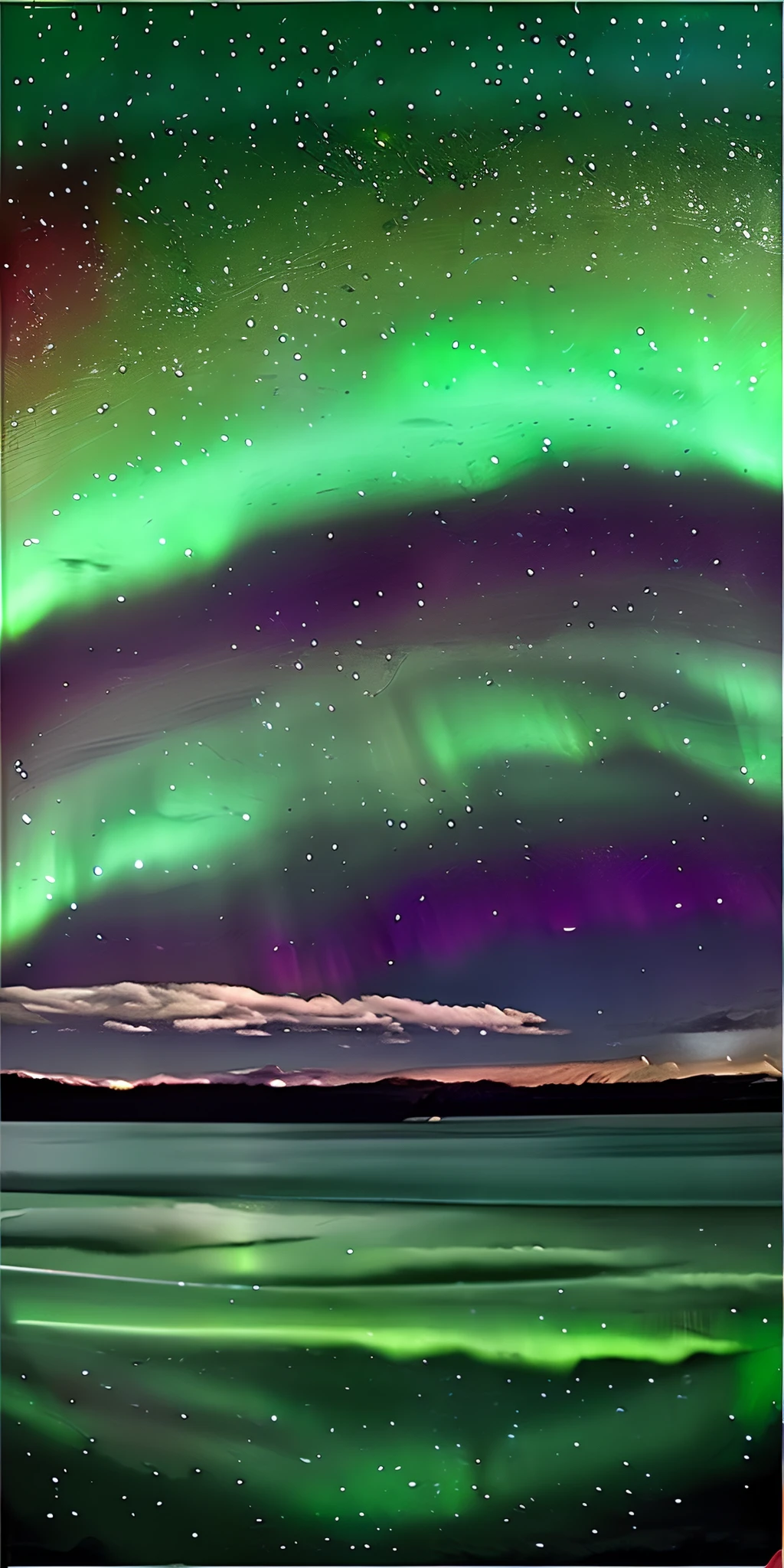 Master parts、Superior quality、Superior image quality、8K quality、Beautiful picture of the starry sky、magnifica、(Mt fuji:1.25)、Blue glowing lake:1.25、(Red and green Northern Lights:1.5)
