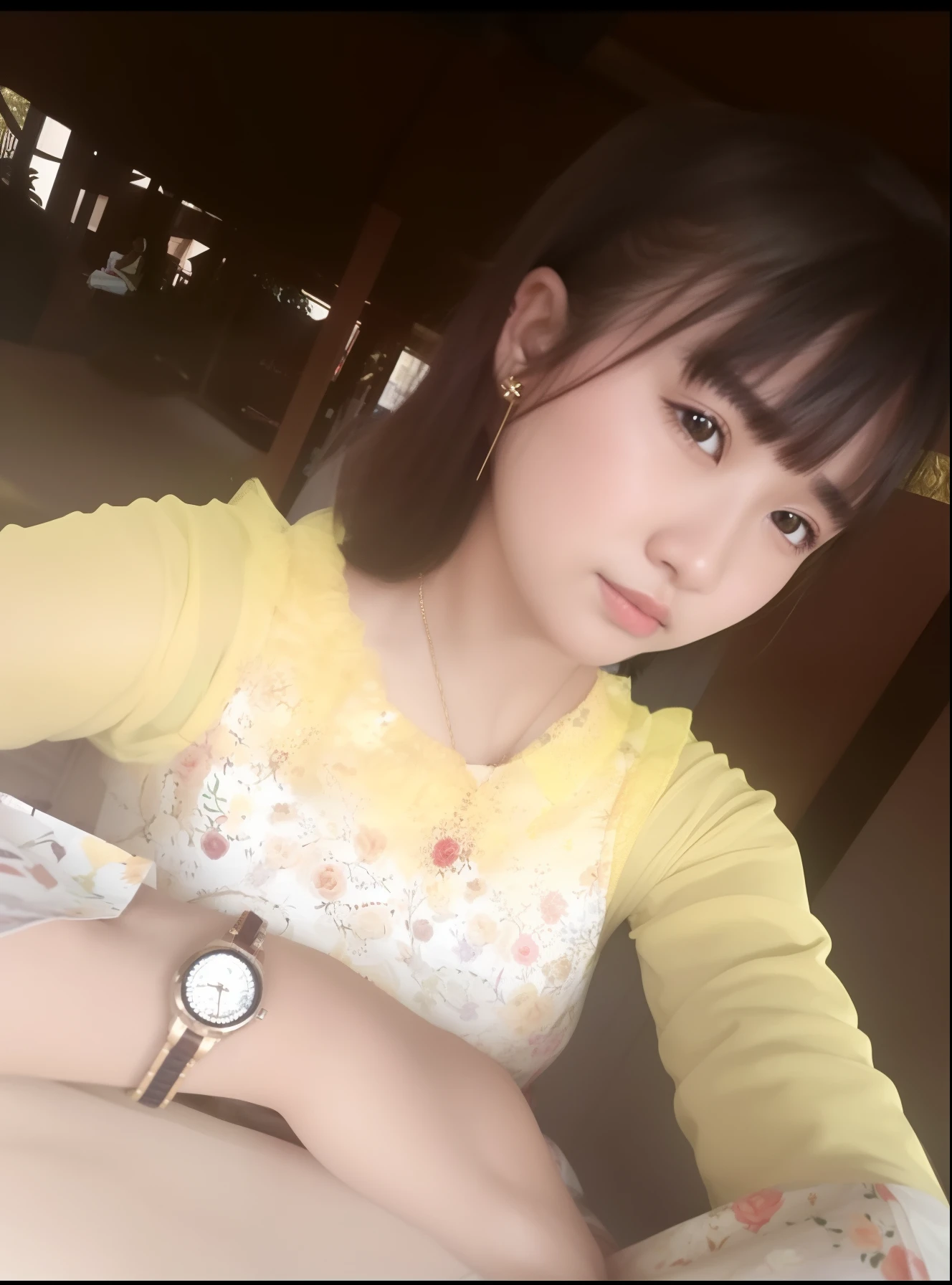 there is a woman that is sitting down with a watch, dang my linh, nivanh chanthara, 19-year-old girl, ruan cute vtuber, very beautiful girl, 18 years old, hoang long ly, lovely woman, young and cute girl, anime thai girl, asian girl, very low quality, sakimi chan