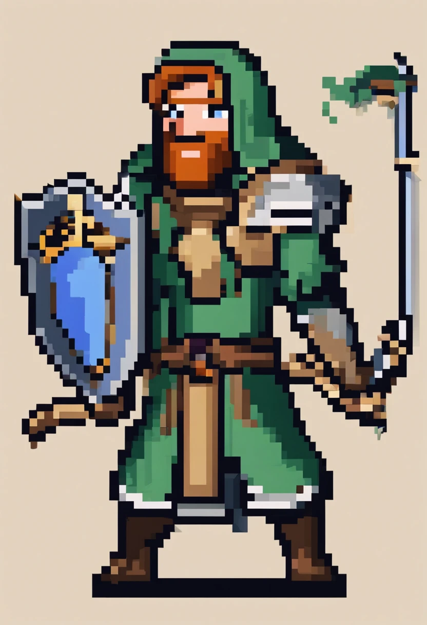homem medieval, pixel art, com arco e flecha