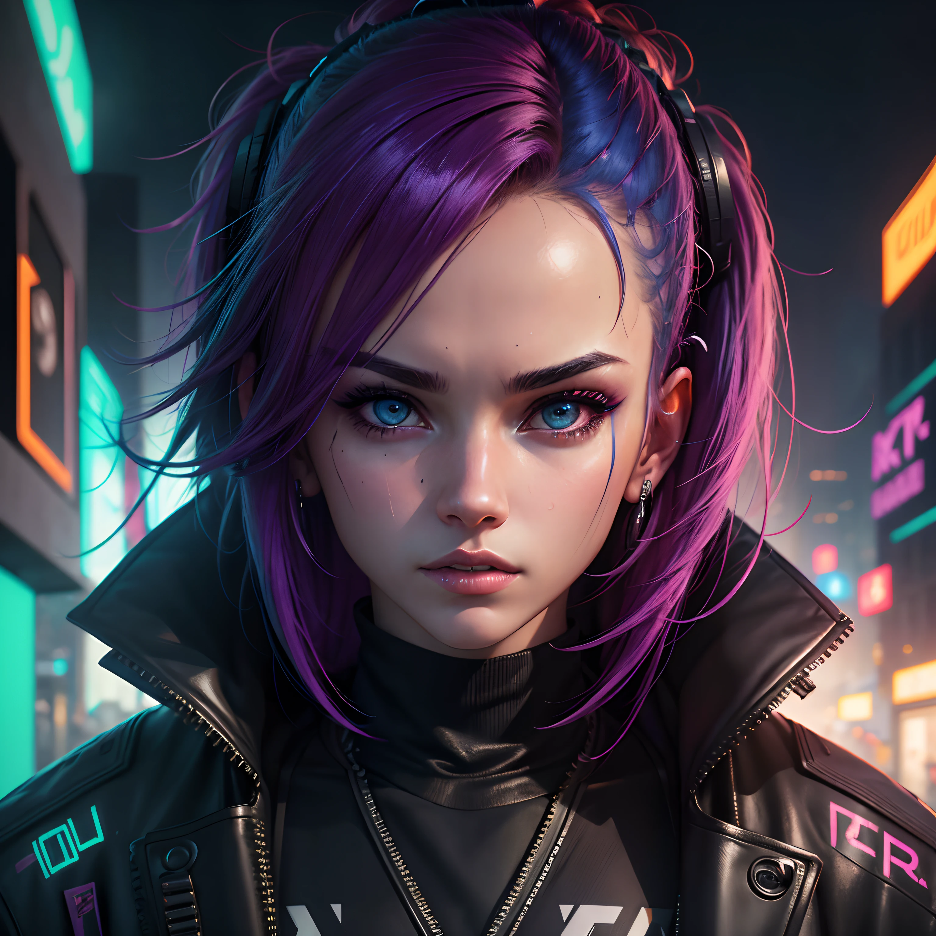 Wearing cyberpunk complex streetwear, beautiful, girl, detailed portrait, 4 K, bright colors, concept art, cinematic dramatic atmosphere, sharp focus, volumetric lighting, cinematic lighting, studio quality