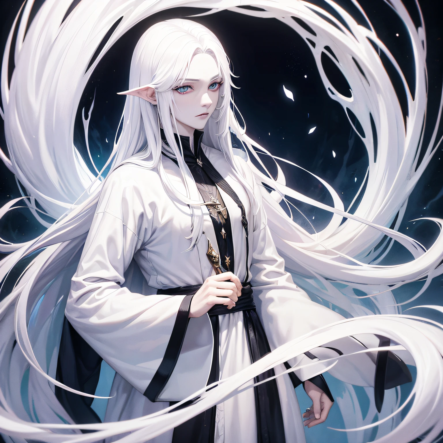 Aberrant sorcerer, man, Shapeshifter, tall, pale, long white hair, milky white eyes