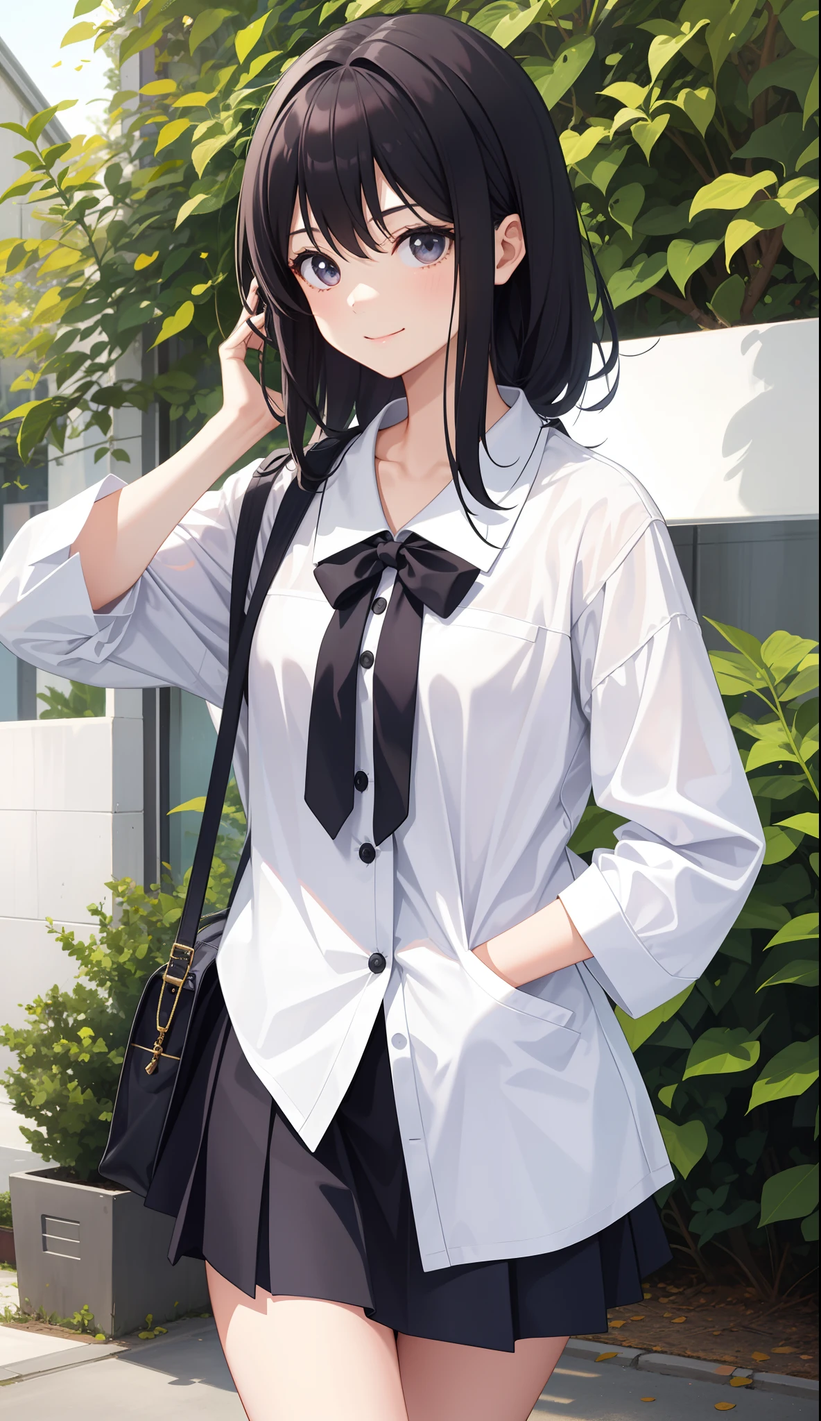 1girl in、AS-Adult、A smile、The shirt、skirt by the、(small tits)、Walking with a thigh、Upper body portrait、