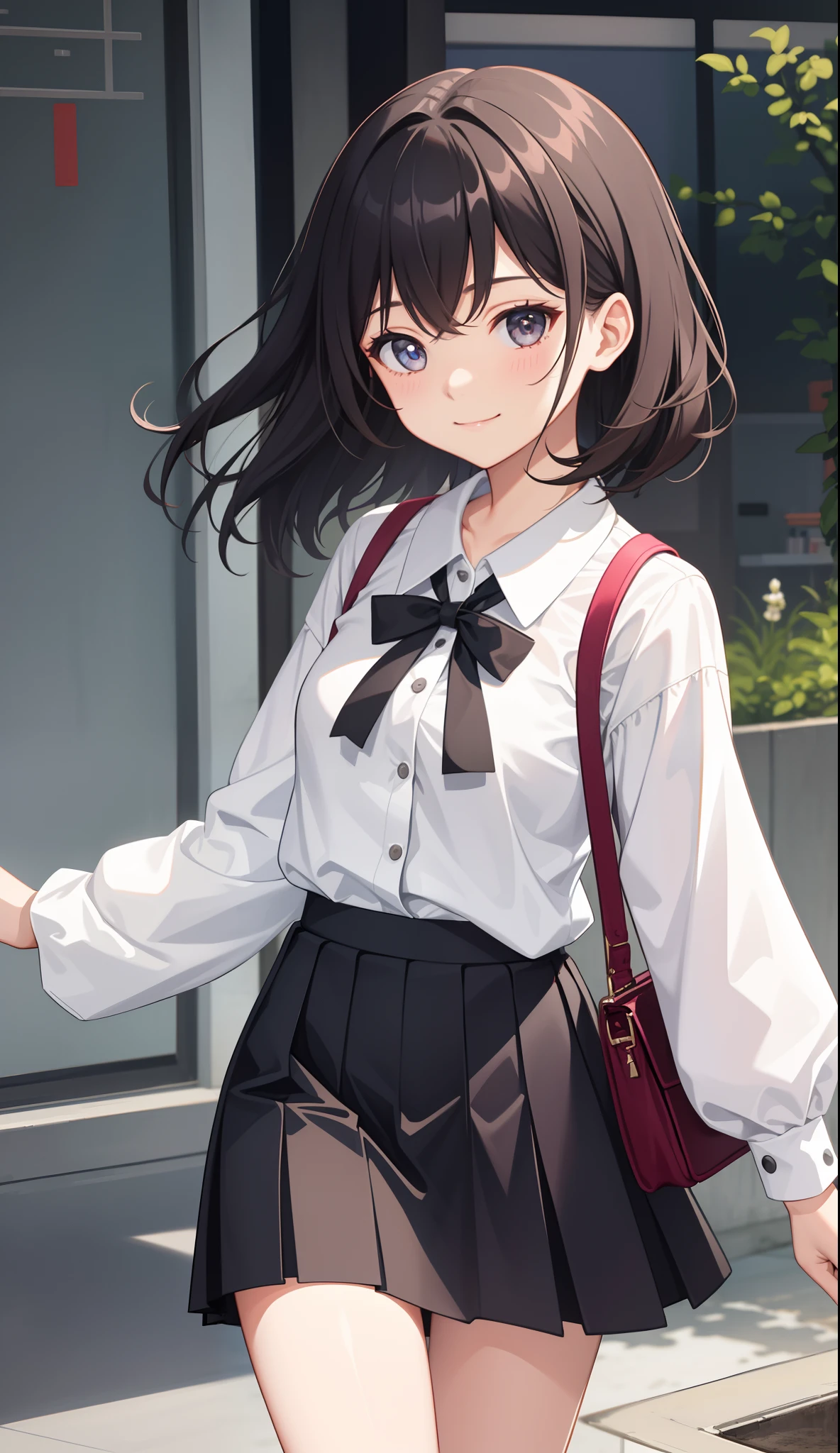 1girl in、AS-Adult、A smile、The shirt、skirt by the、（small tits）、Walking with a thigh、Upper body portrait、