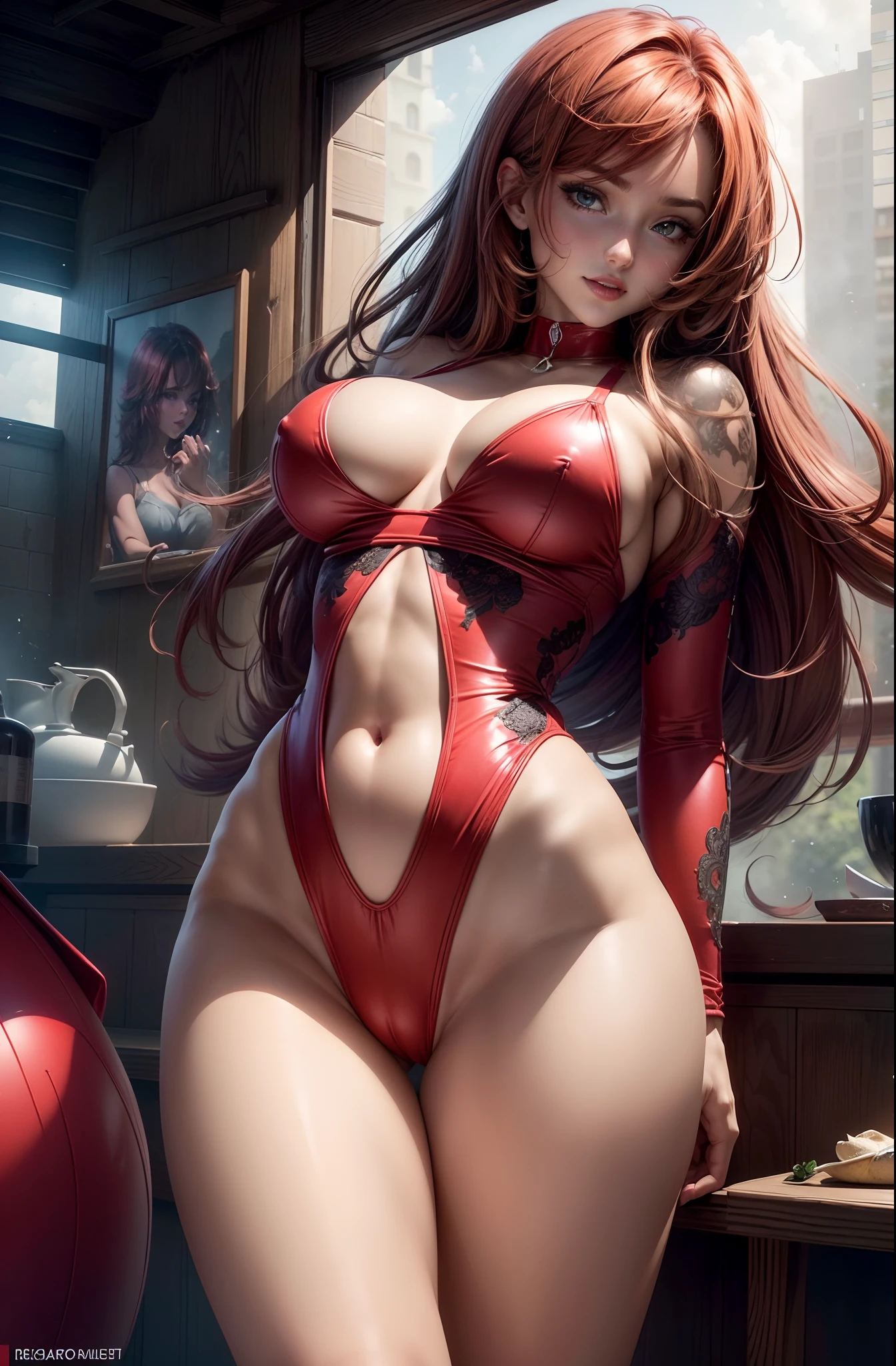 chica pelirroja sexy, in tight red swimsuit, ((grande)), muy delgado pero con enorme, cuerpo perfecto, grande perfecto, tetas grandes perfectas, Hermosos ojos, labios hermosos, sonriente, aspecto sexy y lindo, Vista para perros, NSFW, Lascivo, explict, Estilo hentai, ((ultra-high-resolution)), ((fotorrealista)), ((realista)), ((La mejor calidad)), ((fotorrealista)), ((8k)), ((Foto RAW)), ((La mejor calidad)), ((Obra maestra)), ((Ultra detallado)), ((perfect composition)), ((majestuoso)), ((hiper detallado)), ((realista))