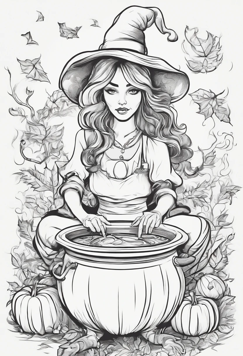 Small and pretty witch、Girl witch mixing cauldron、Lots of jack-o'-lantern backgrounds、high-level image quality、Precision painting、4K