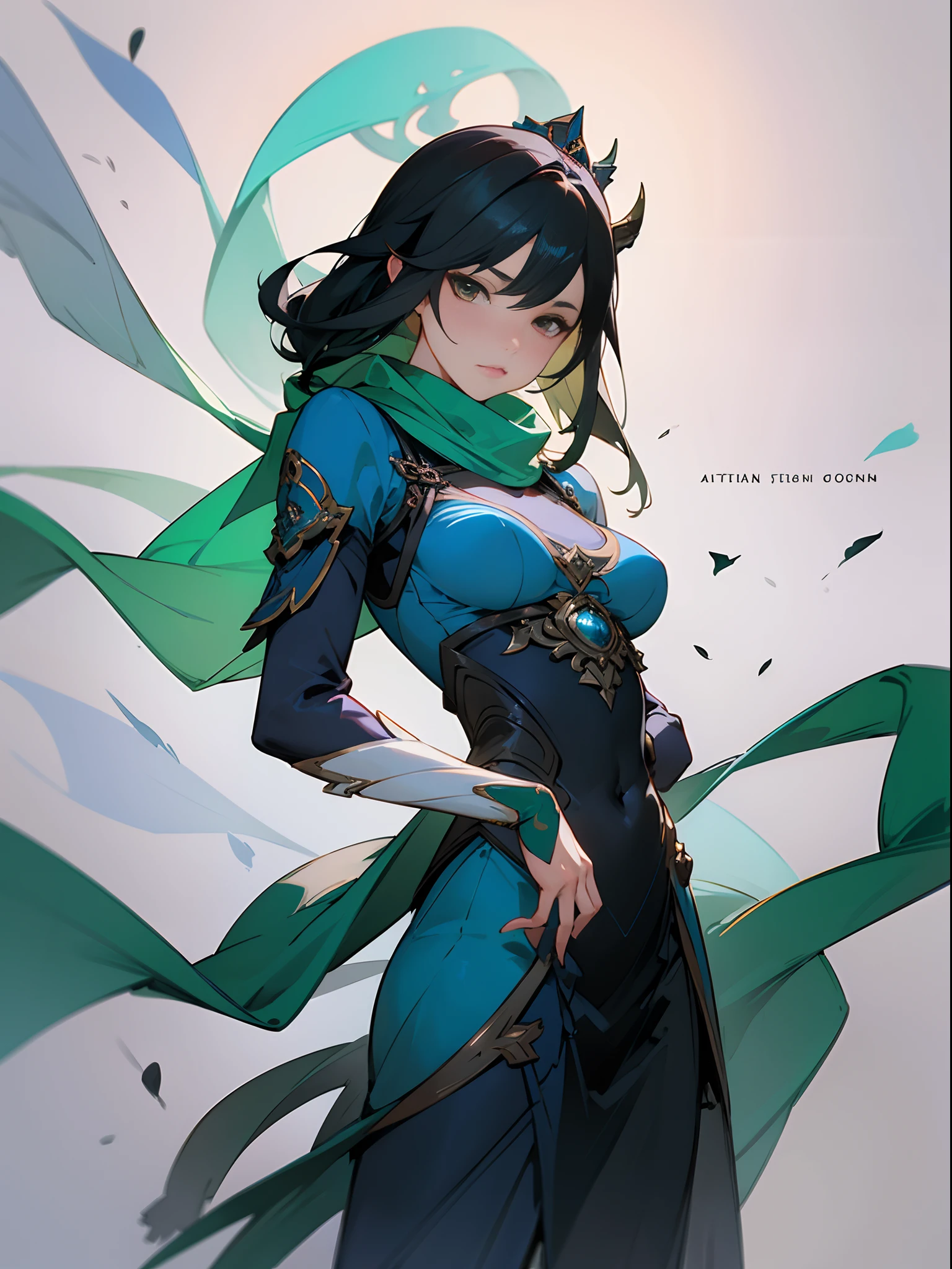 a woman in a blue dress with a long green scarf, beautiful character painting, a beautiful fantasy empress, by Yang J, style of artgerm, artgerm and ruan jia, extremely detailed artgerm, trending artgerm, artgerm. anime illustration, ruan jia and artgerm, inspired by Pu Hua, artgerm detailed