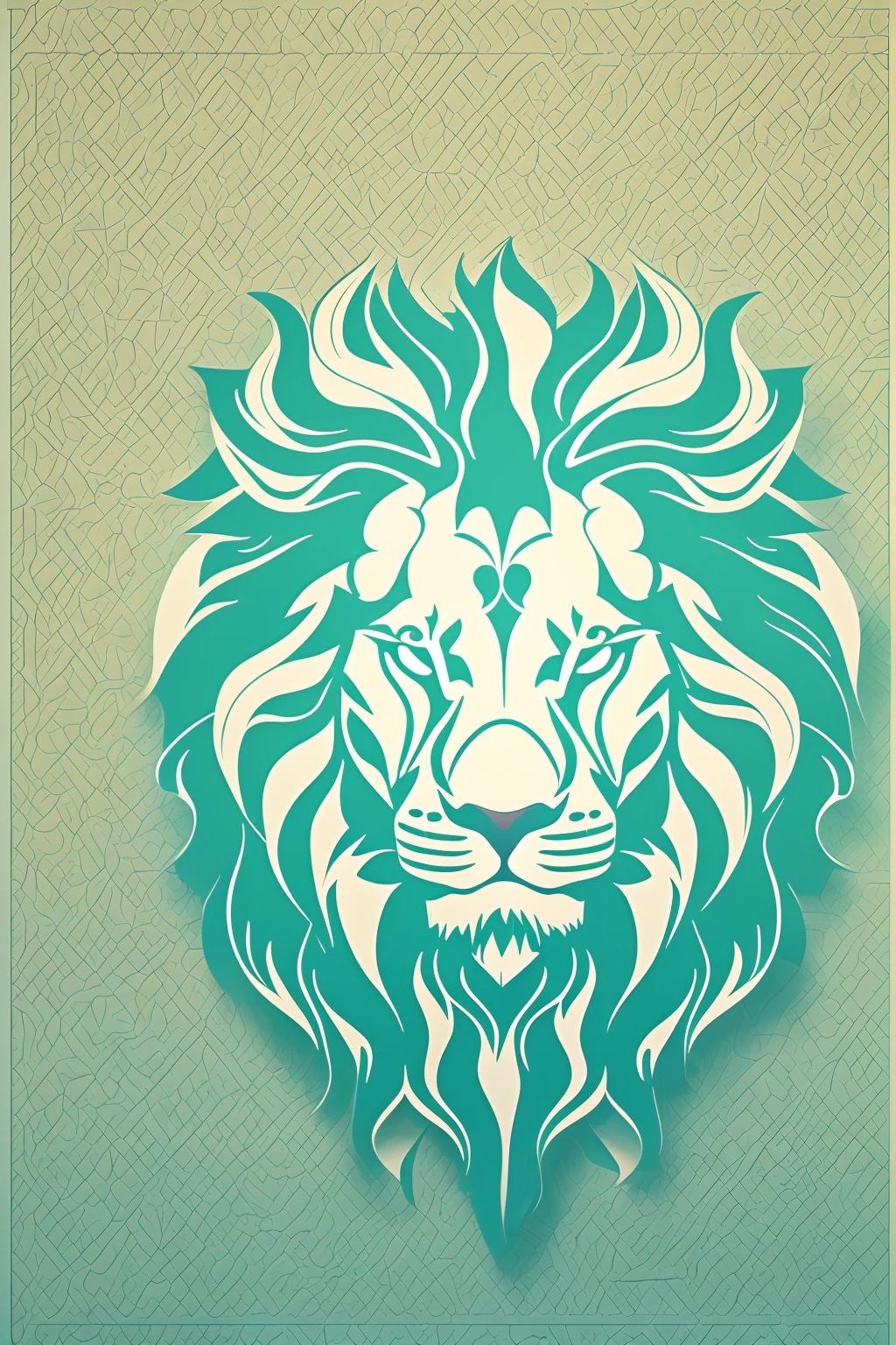 Minimalist lion body logo, inspirado no estilo de James Jean. Simple and simple icon, depicting a lion's face with sharp lines and defined contours. Paleta de cores de azul profundo e branco cintilante. Elegant typography and even spacing. Powerful combination of mythological elements and artistic aesthetics. imagem em HD e Vetor com simetria e centralizada