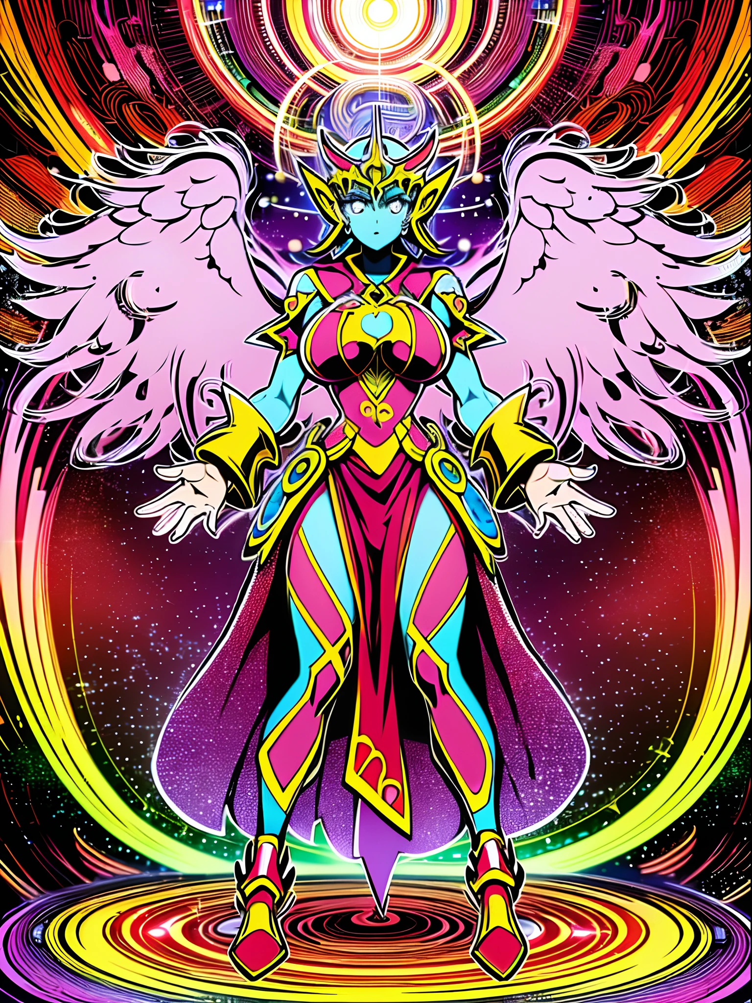 sentai ,, standing solo, weird, bizzare, angelic, divine, aura, celest, female, big breast, full body, psychedelic,