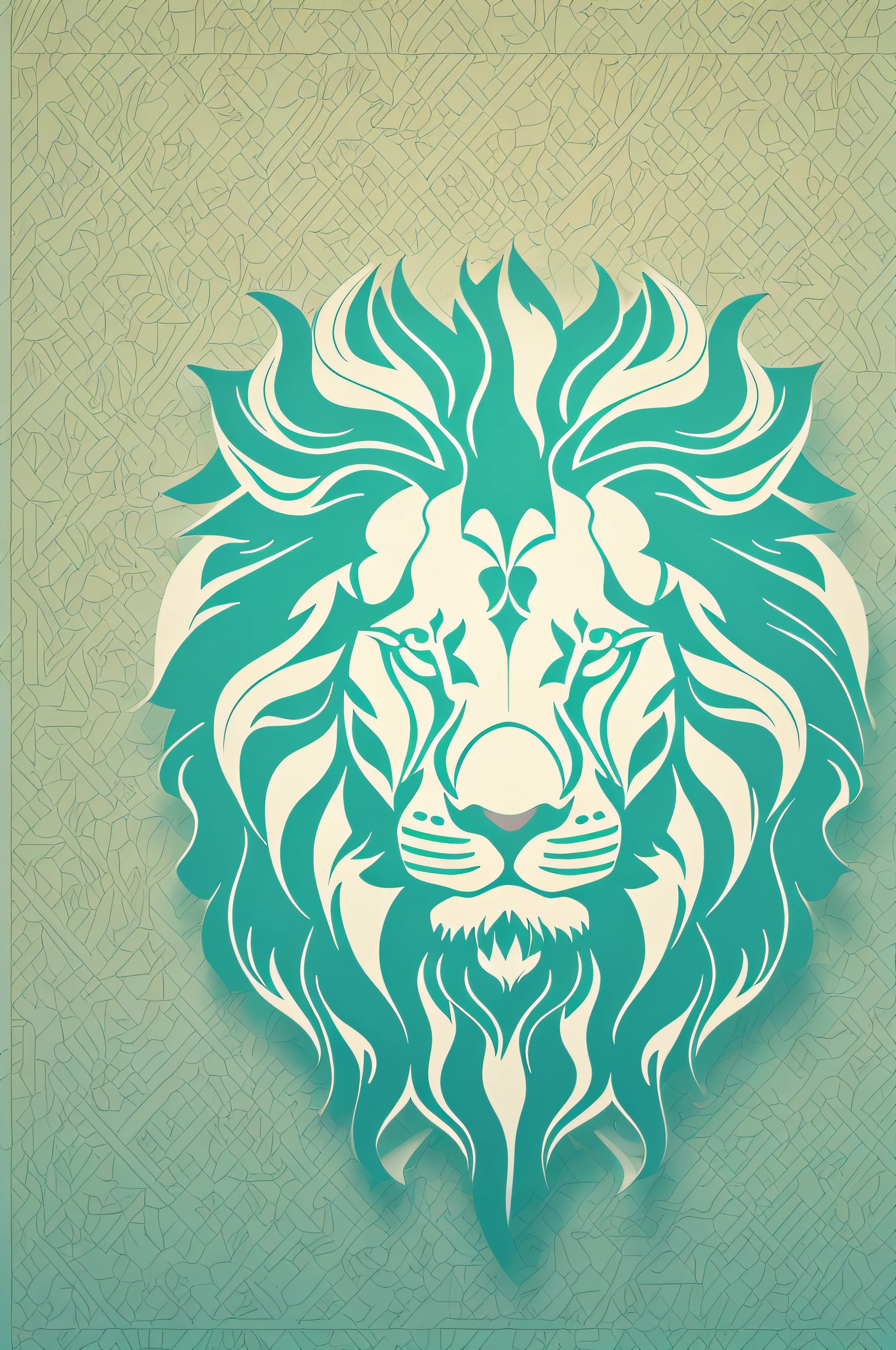 Minimalist lion body logo, inspirado no estilo de James Jean. Simple and simple icon, depicting a lion's face with sharp lines and defined contours. Paleta de cores de preto e branco. Elegant typography and even spacing. Powerful combination of mythological elements and artistic aesthetics. imagem em HD e Vetor com simetria e centralizada