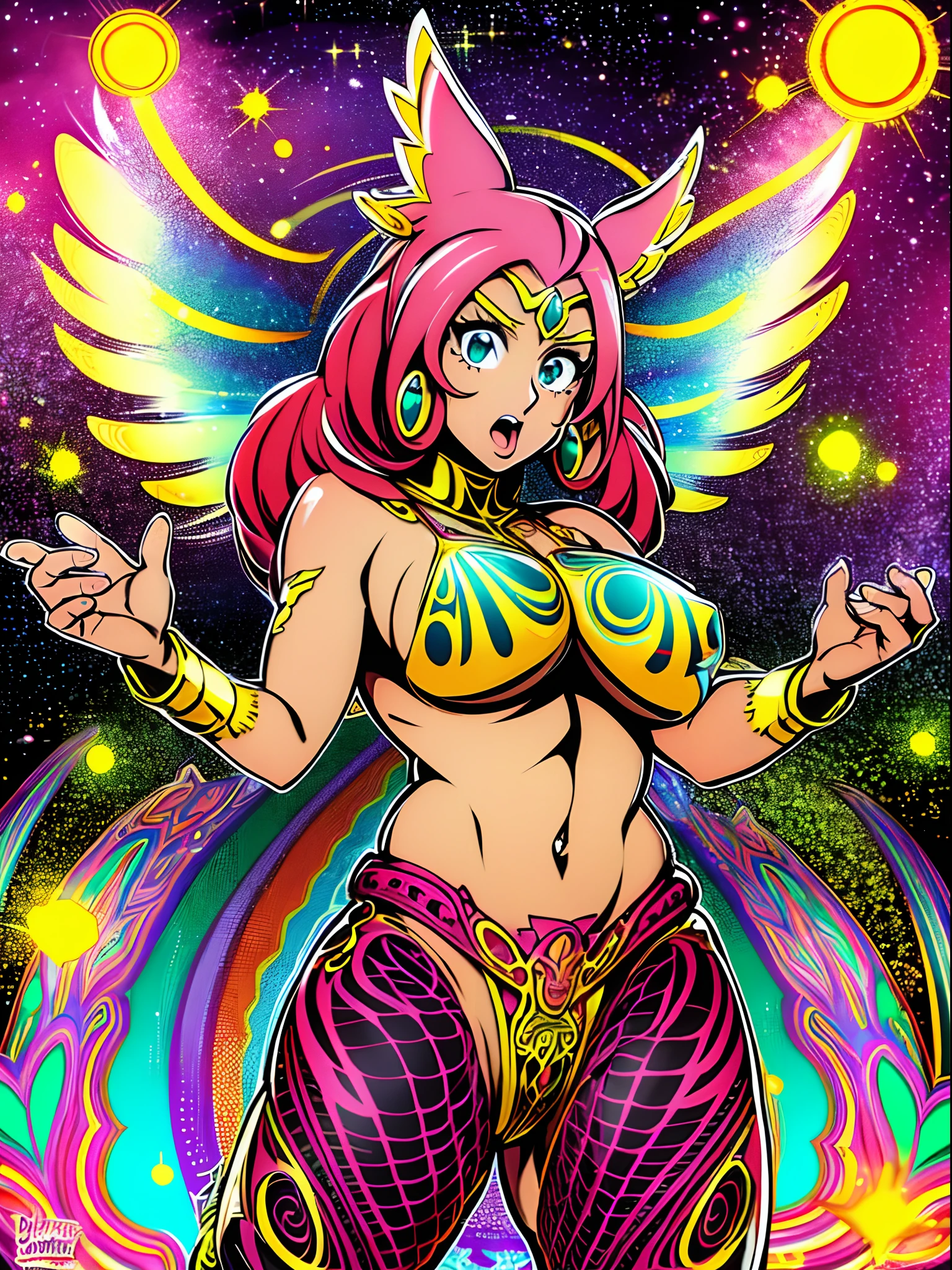 sentai ,, standing solo, weird, bizzare, angelic, divine, aura, celest, female, big breast, full body, psychedelic,