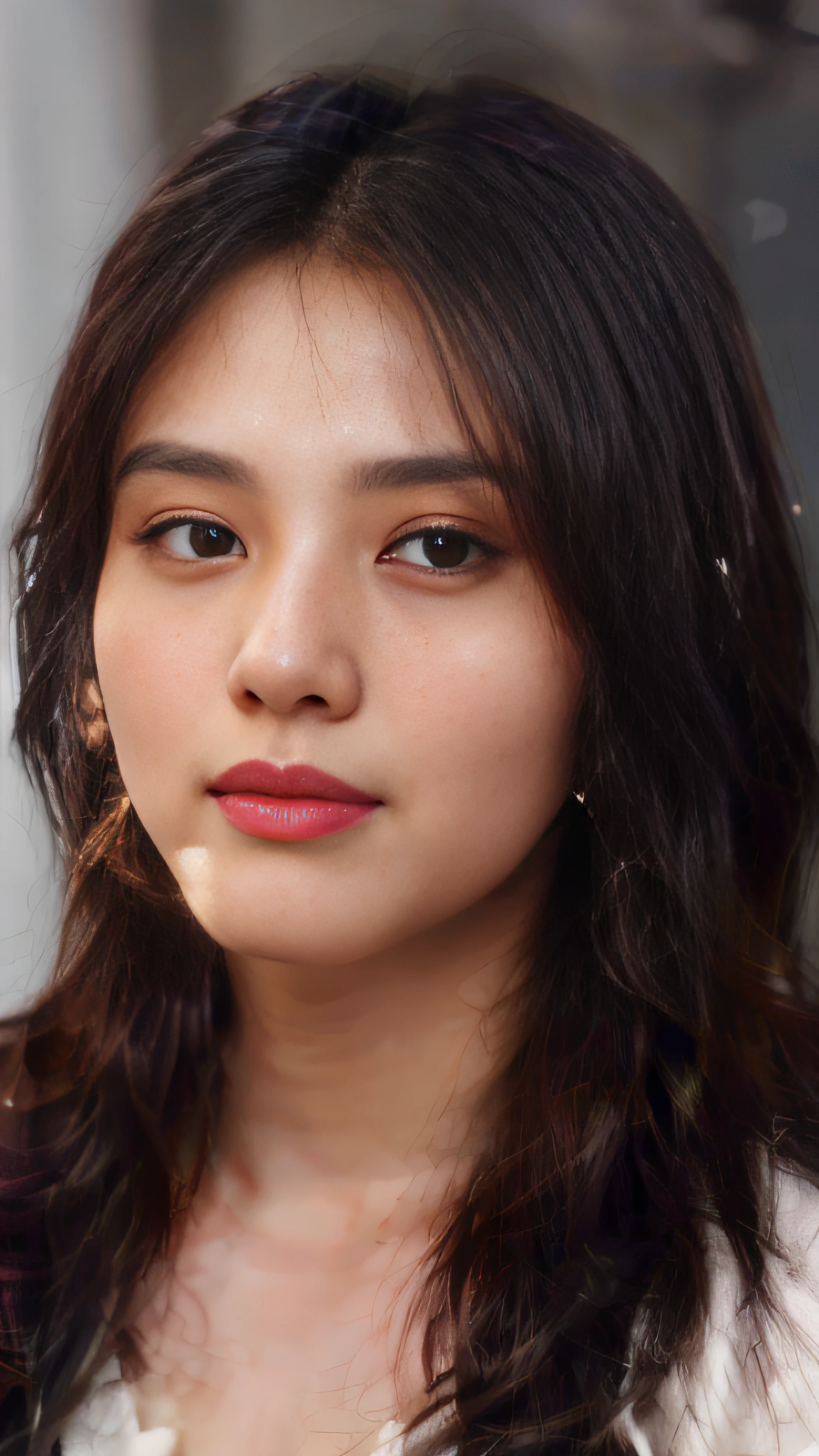there is an Indian woman with black long hair and a white shirt, tiktok video, with accurate face, with round face, indian girl with glowing skin, full round face, with cute - fine - face, ultra hd image, beuatiful face, good looking face, with cute doting eyes, she has a cute expressive face, ((film grain, skin details, high detailed skin texture, 8k hdr, dslr)), photography taken by sony DSLR, Hd image