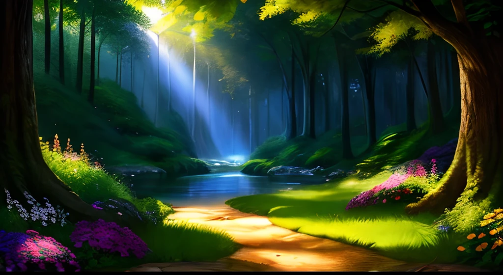 Florista landscape, Foreground leaves, Close-up Plan (top-quality,4K,8K,Haute,Master Parts:1.2),ultra-detailliert,(Realistic,Photorealista,Photorealsitic:1.37),sportrait,landscape,Scenic beauty:1.1,veggies,serene ambiance,Dim sunshine,sparkling streams,lush foliage,A variety of bright flowers and plants,Immersive experience in nature,tranquil atmosphere,[Close-up sheet],[colorful flower],[Shining water],tree trunk with beautiful texture,,Harmonious color palette,depth of field effect,Soft natural lighting,subtle shadows,A majestic tree stretching toward the heavens々,The quiet sound of birds singing and rustling leaves,Ethereal Atmosphere,An accidental path leading to the forest,A fascinating mix of light and shadow,Dream atmosphere full of enchantment,Inspiring views that capture the beauty of the forest,Meticulously crafted works of art that honor natural wonders.