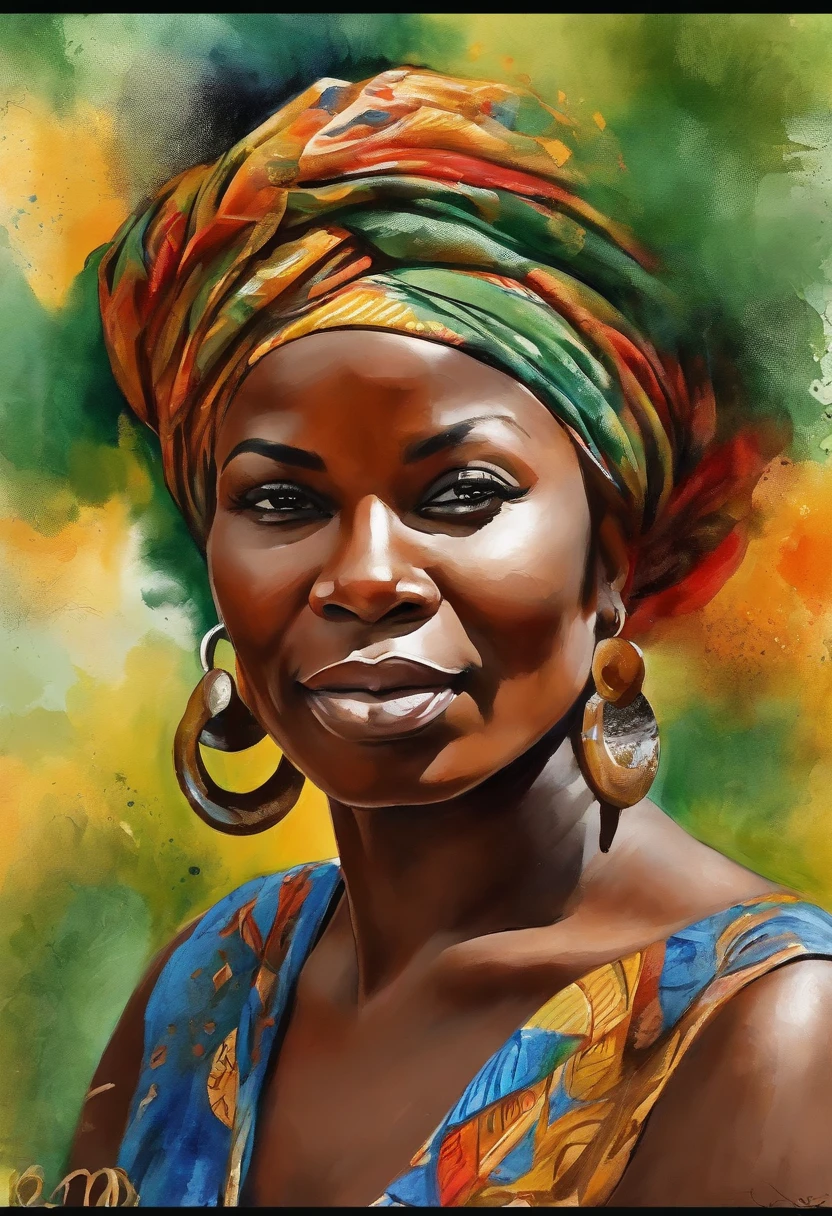 "poster, retrato, mulher negra, bonito, Rosto detalhado, Metade, Pose olhando pro alto, na Africa, belas paisagens, Grande profundidade de campo, Arte Digital, obra prima, Qualidade UHD".